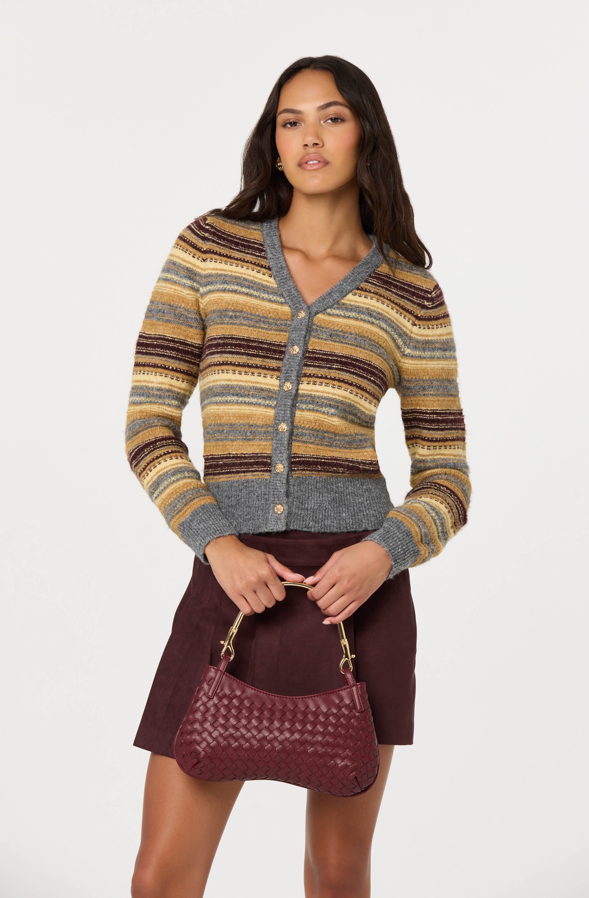 August Striped V-neck Cardigan