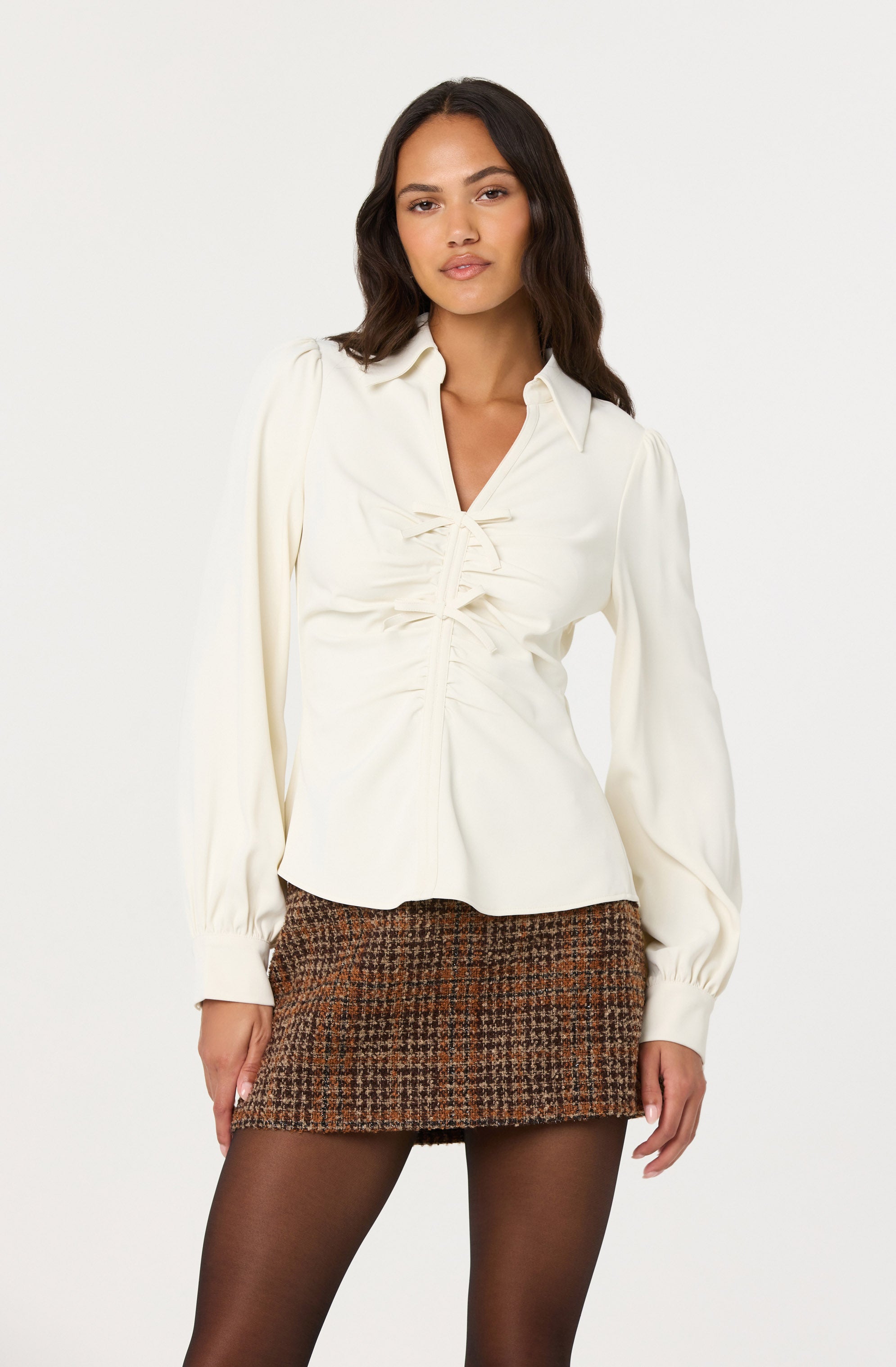 Simran Collared V-Neck Ruched Top