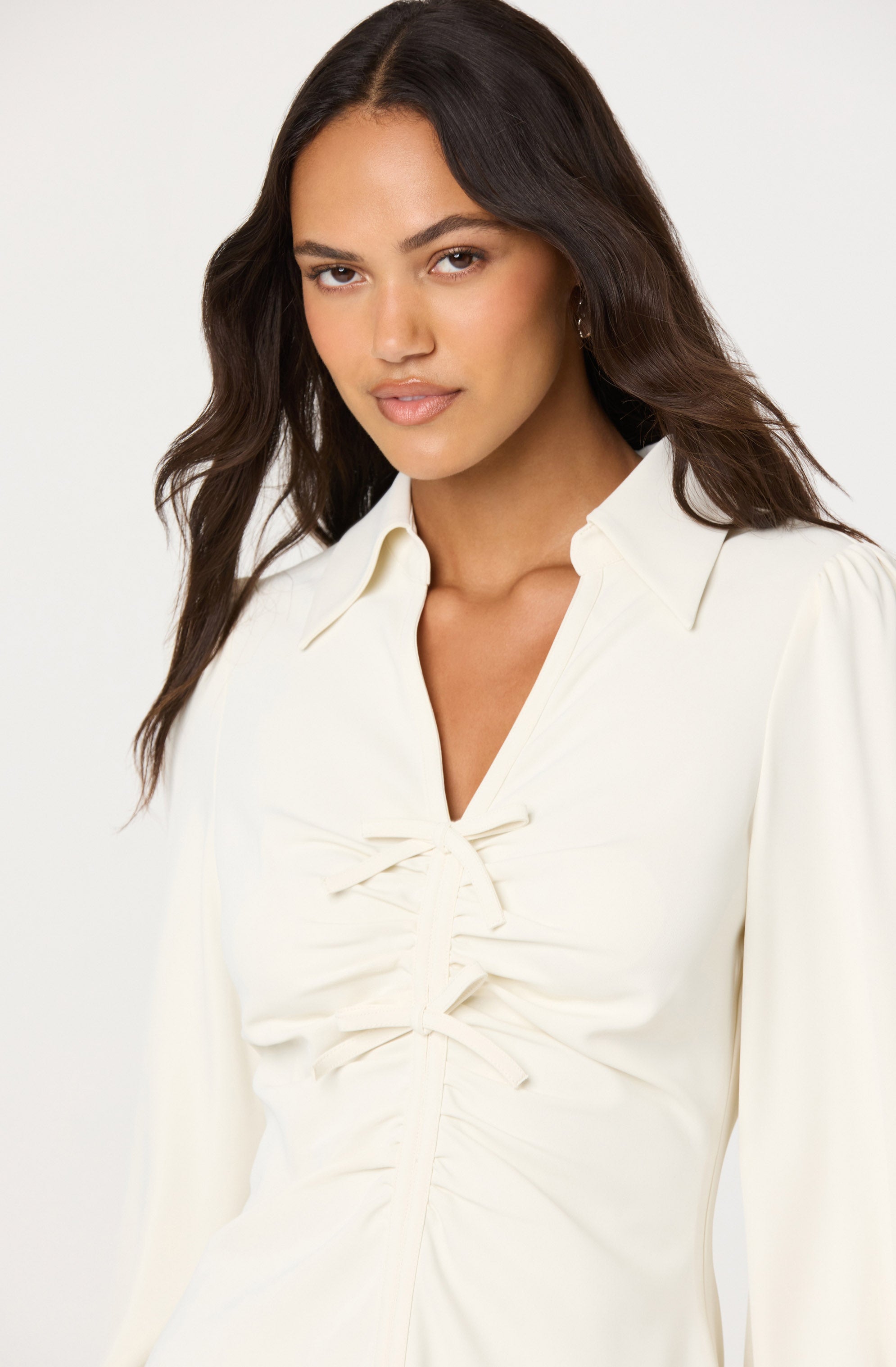 Simran Collared V-Neck Ruched Top