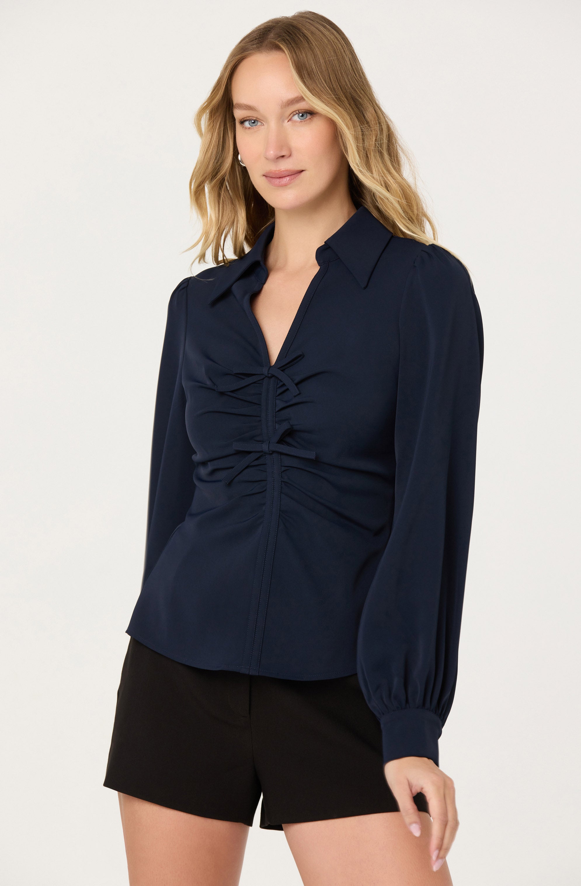 Simran Collared V-Neck Ruched Top