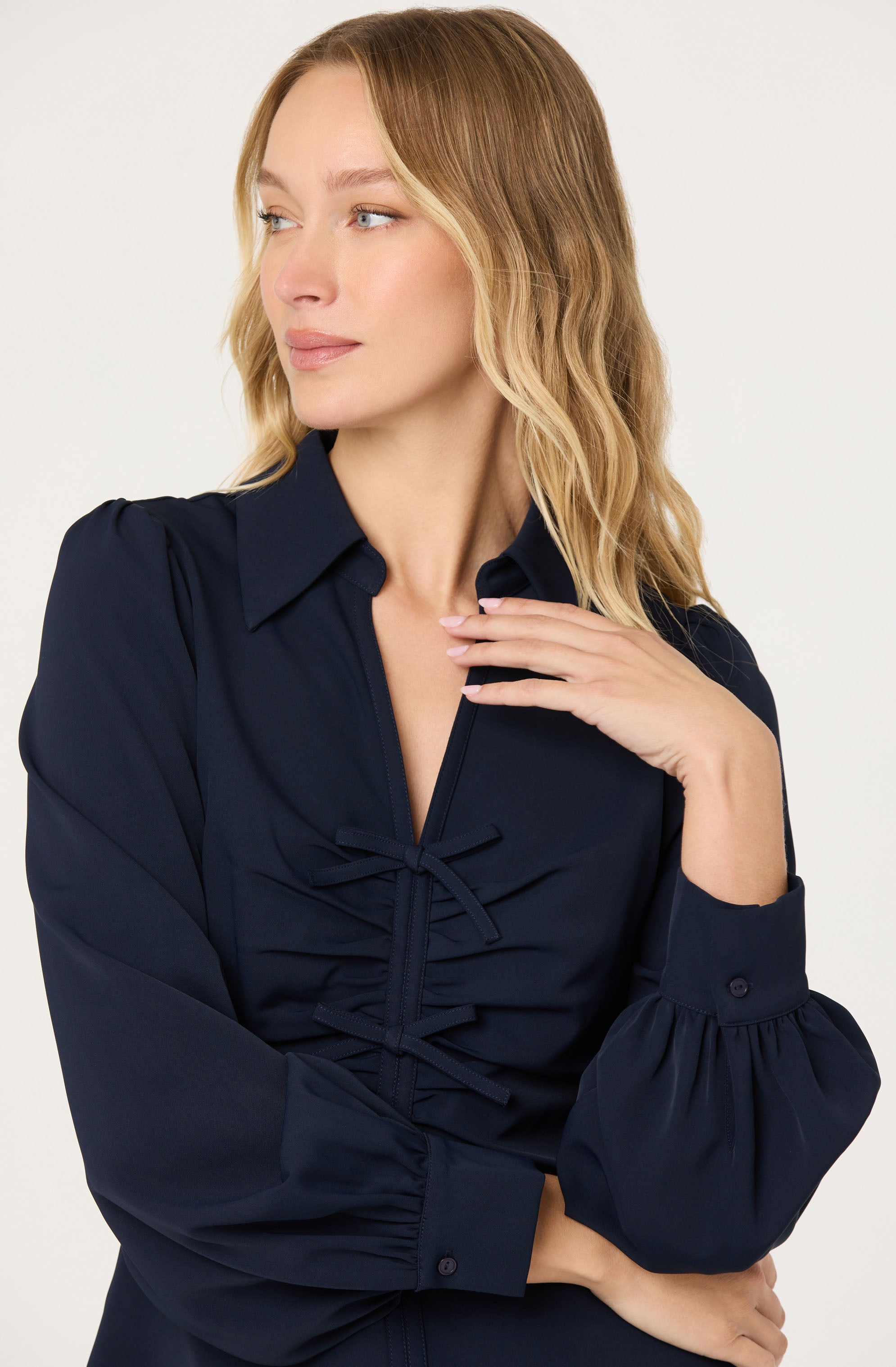 Simran Collared V-Neck Ruched Top