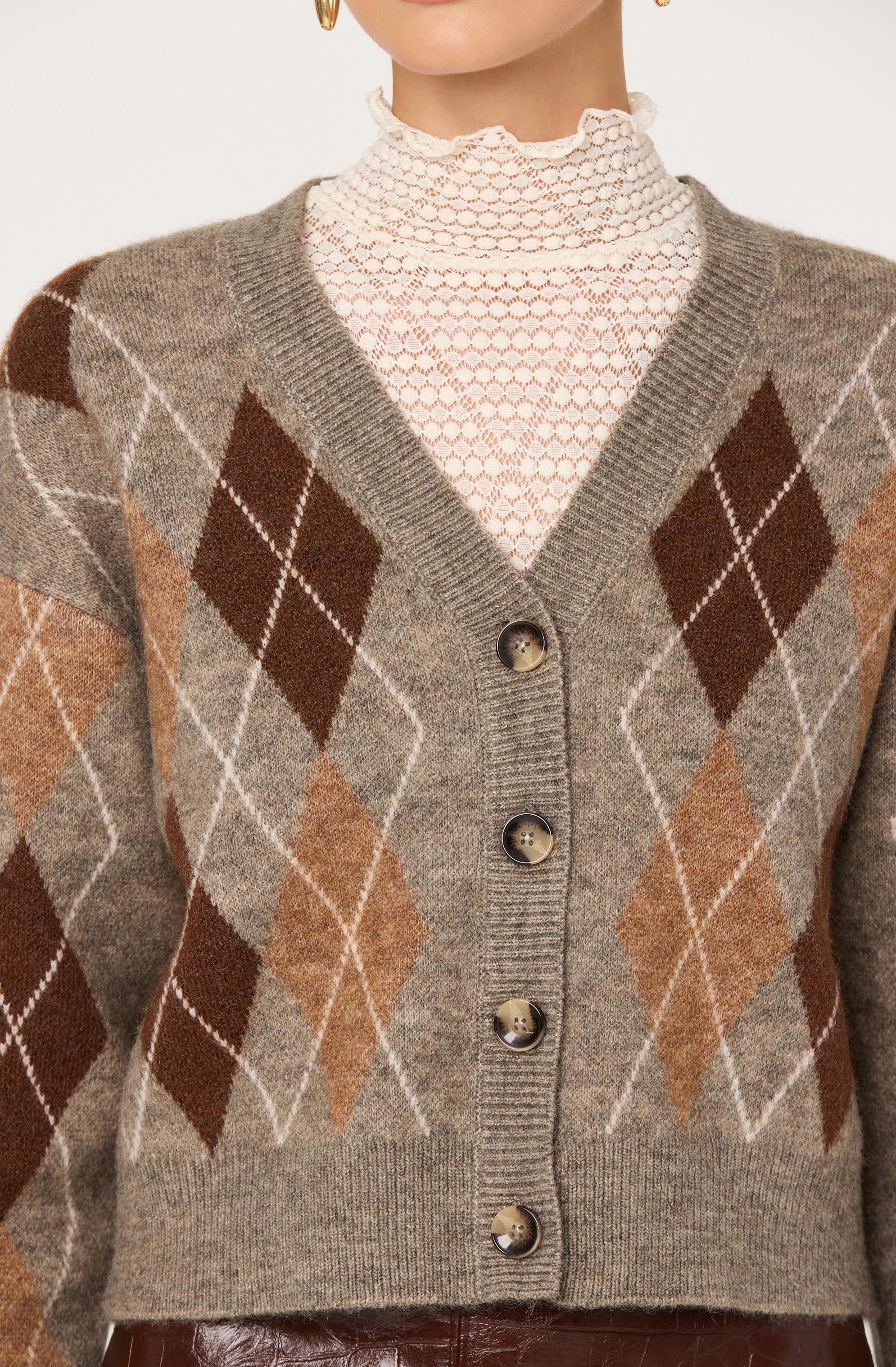 Ashtyn V-neck Argyle Cardigan