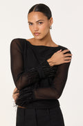 Brisa Mesh Feather Trim Top