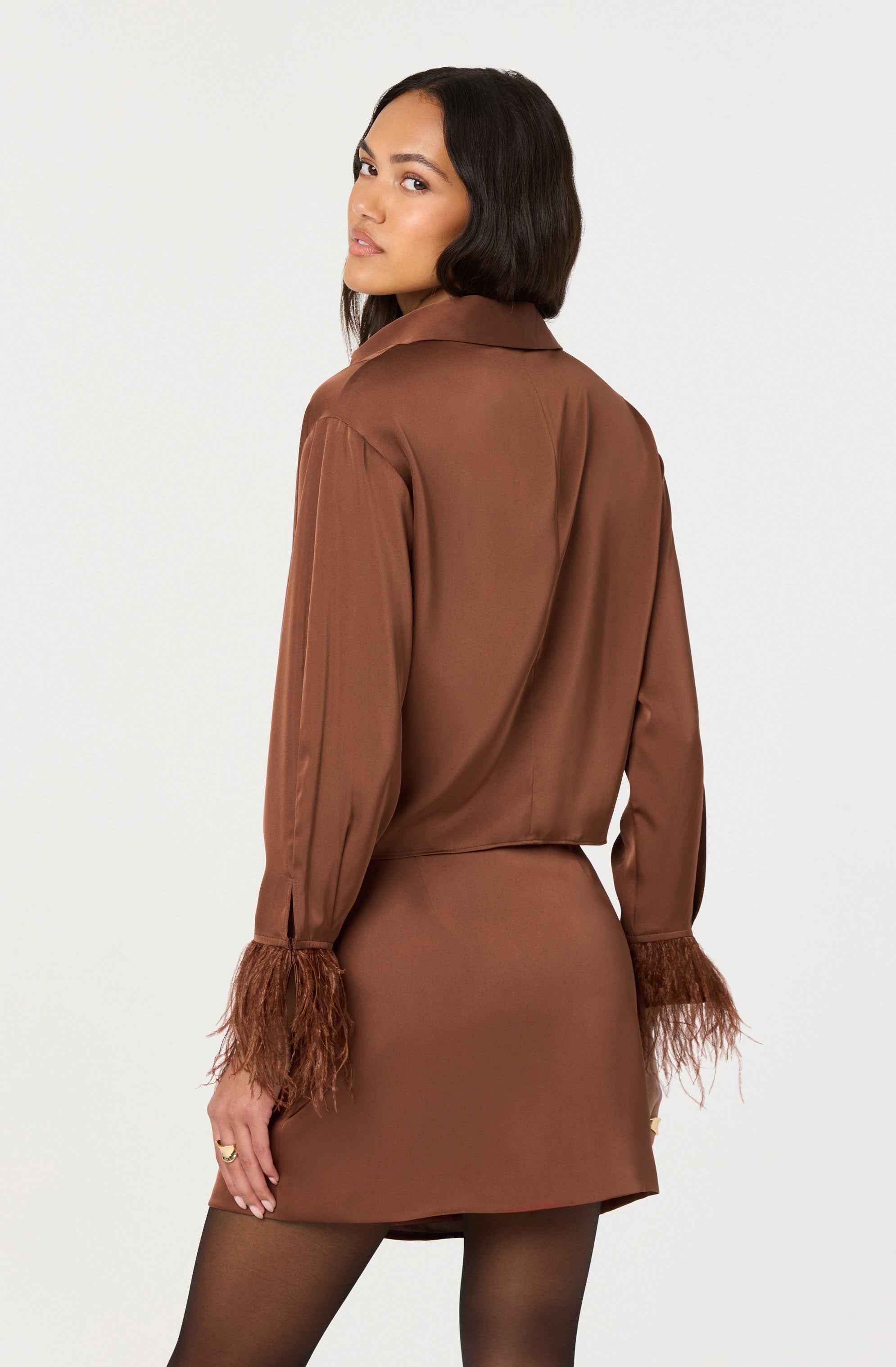 Catrina Satin Feather Trim Top