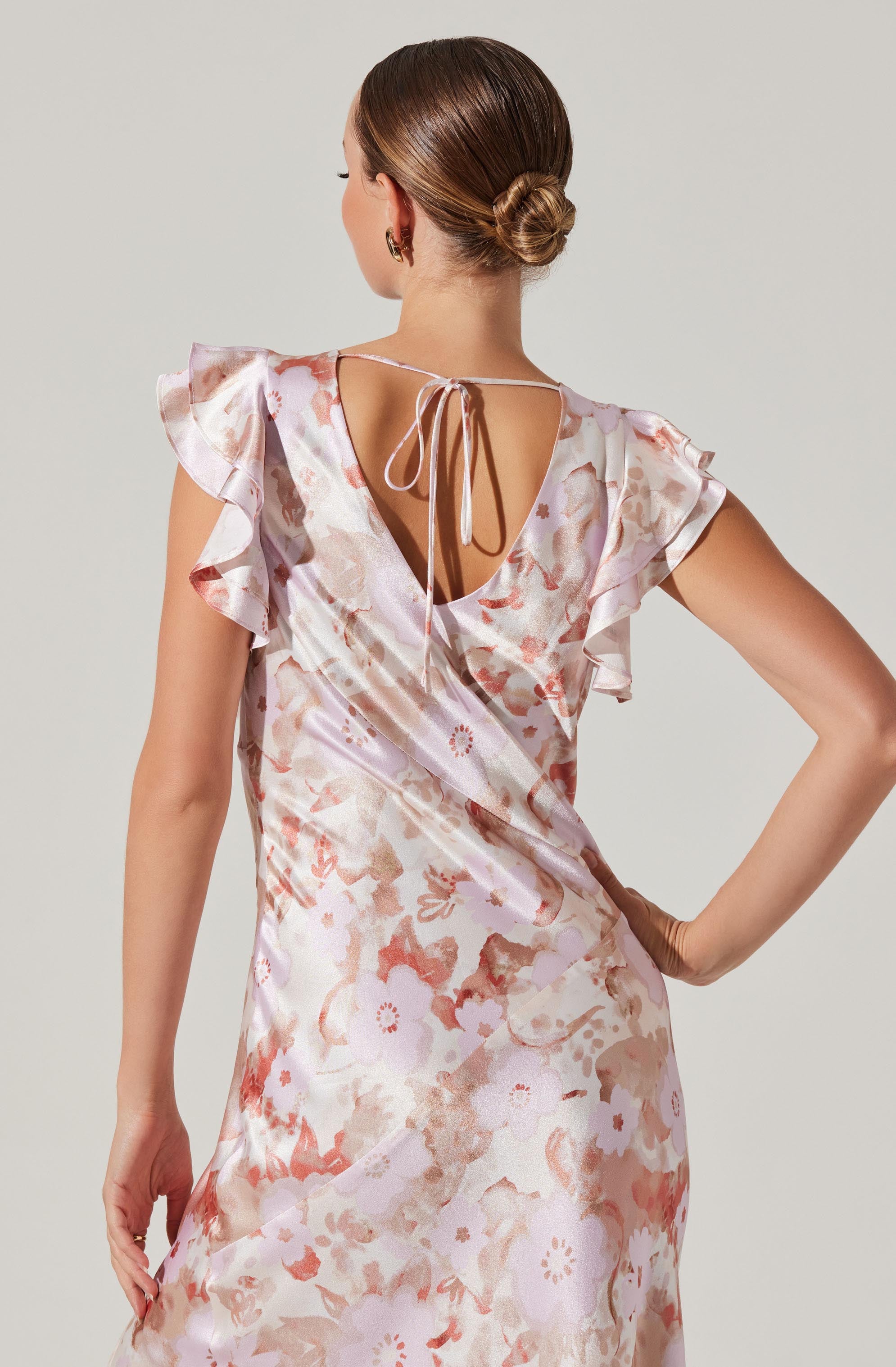 Satin Flutter Sleeve Maxi Dress