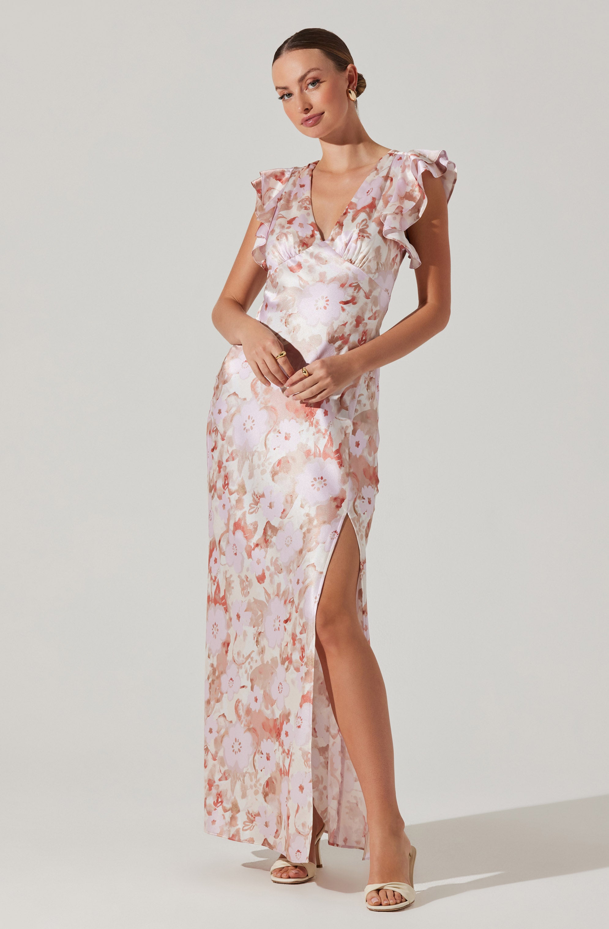 Satin Flutter Sleeve Maxi Dress