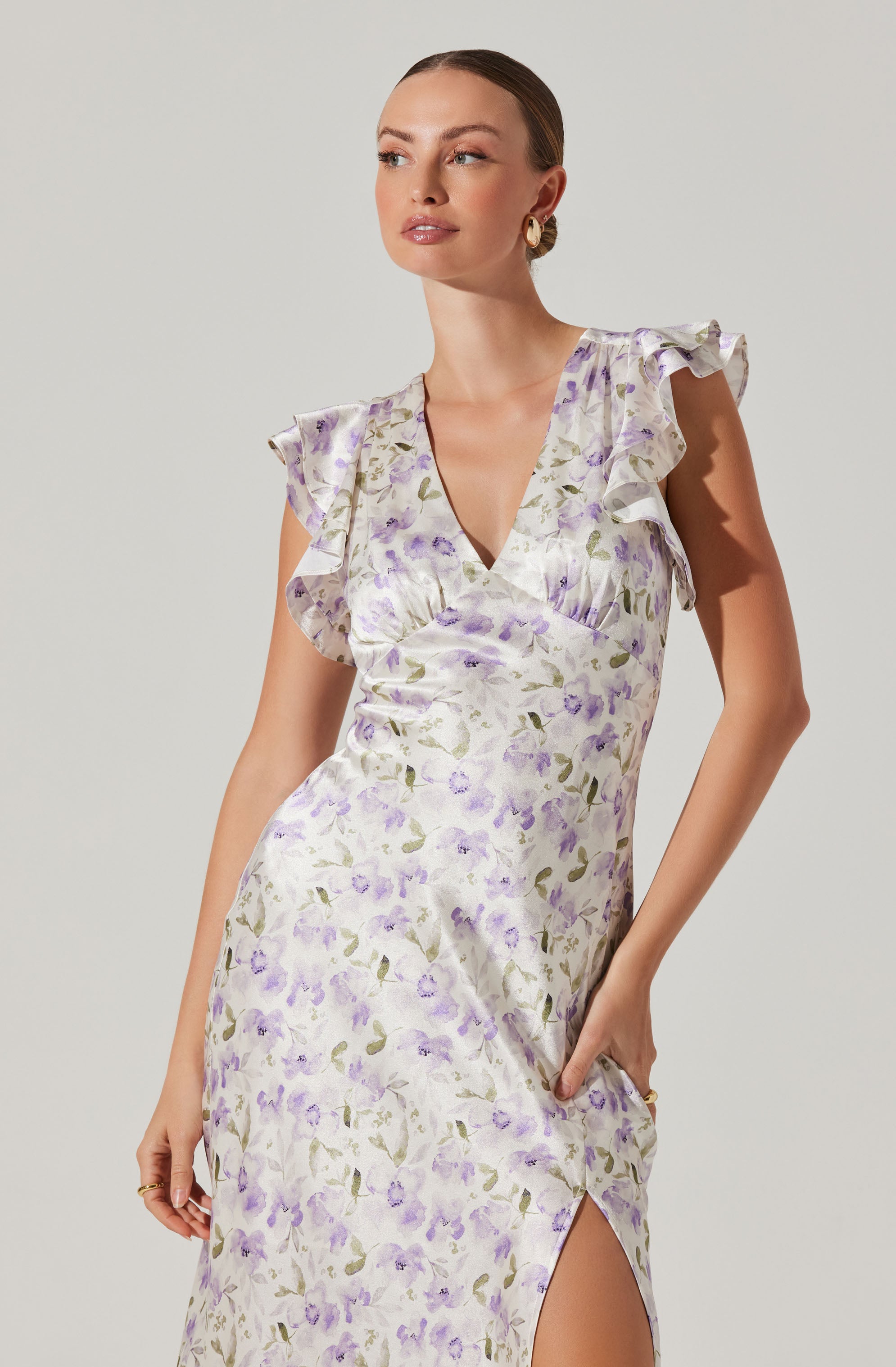 Satin Flutter Sleeve Maxi Dress