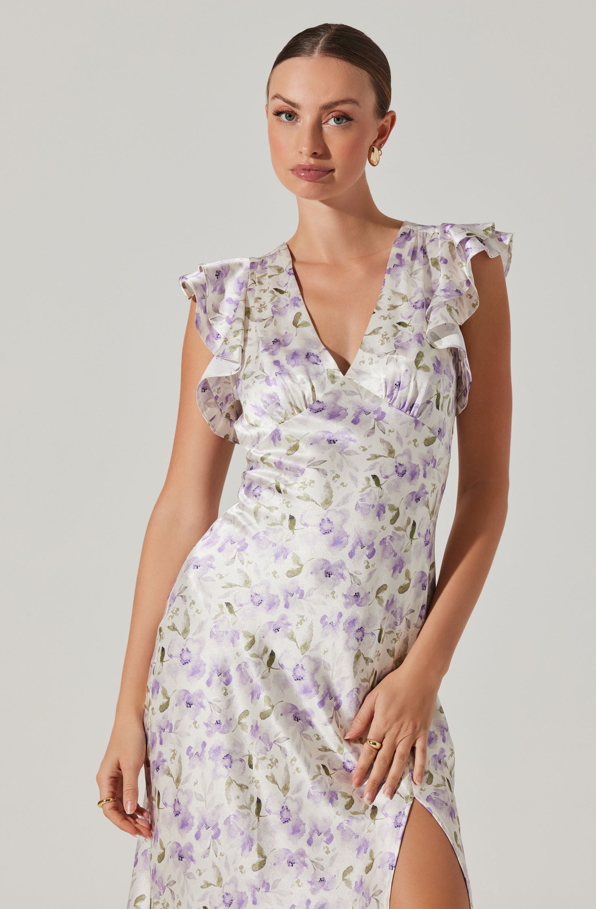 Satin Flutter Sleeve Maxi Dress