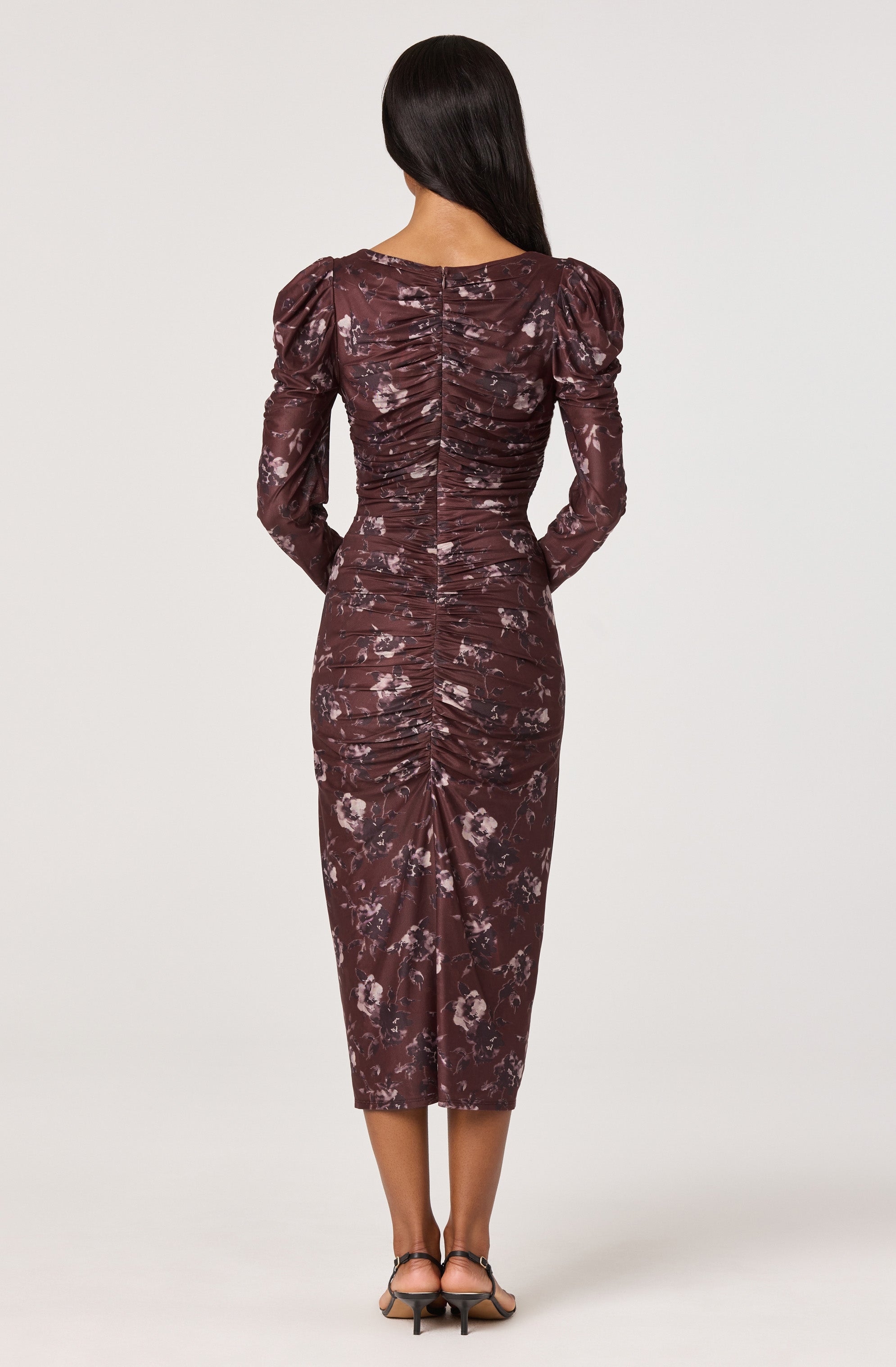 Ruched Mesh Midi Dress