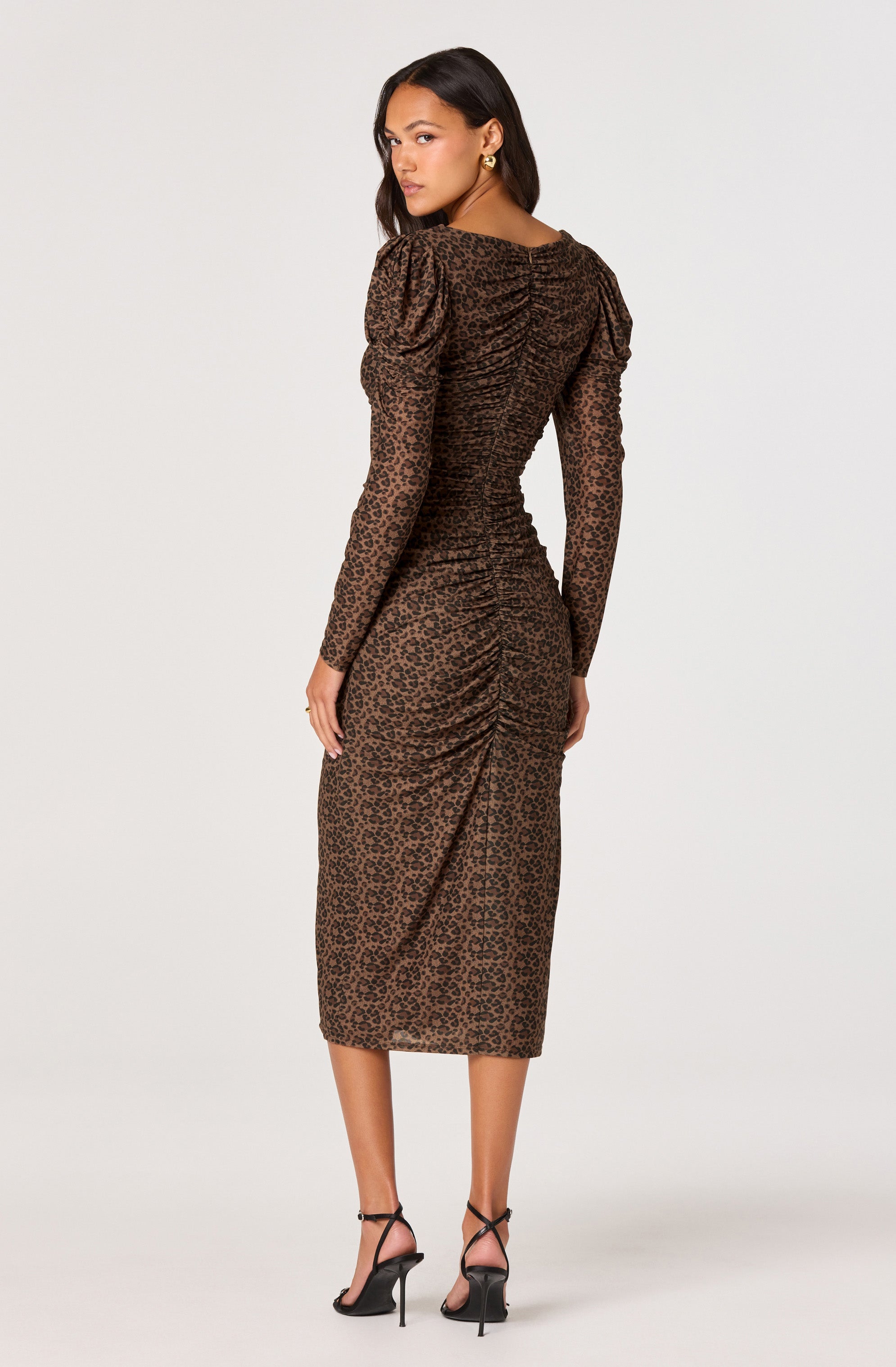 Ruched Mesh Midi Dress