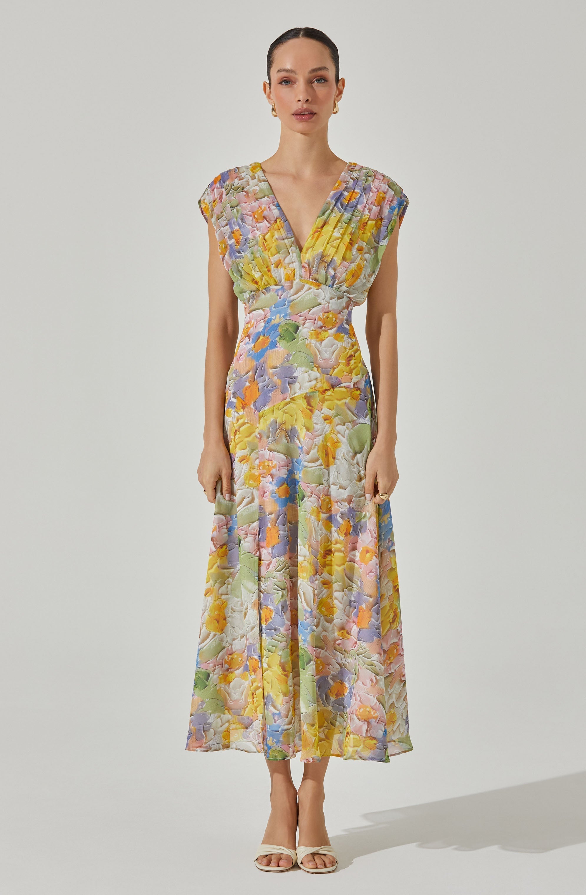 V-Neck Pleated Midi Dress