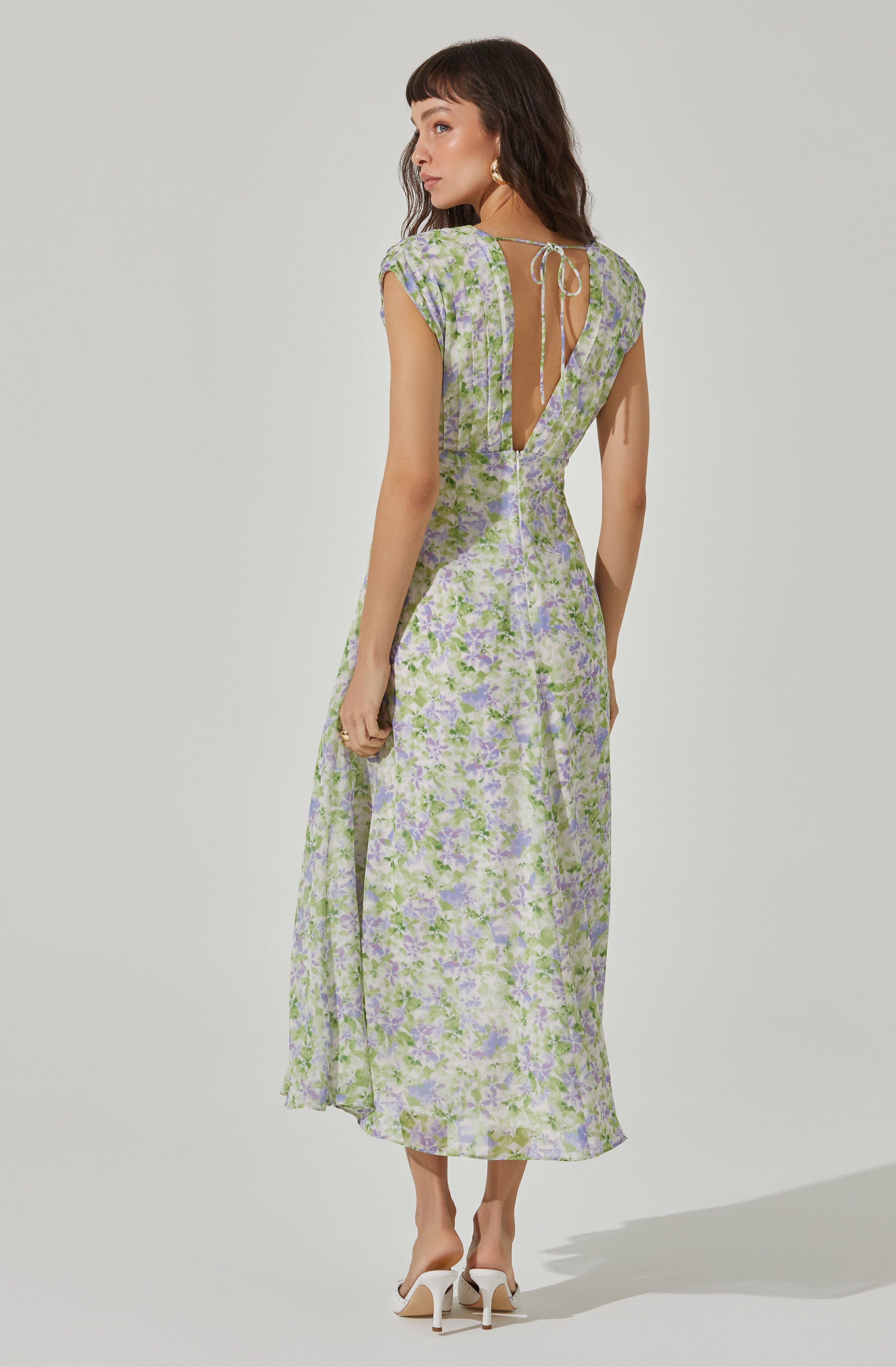 V-Neck Pleated Midi Dress