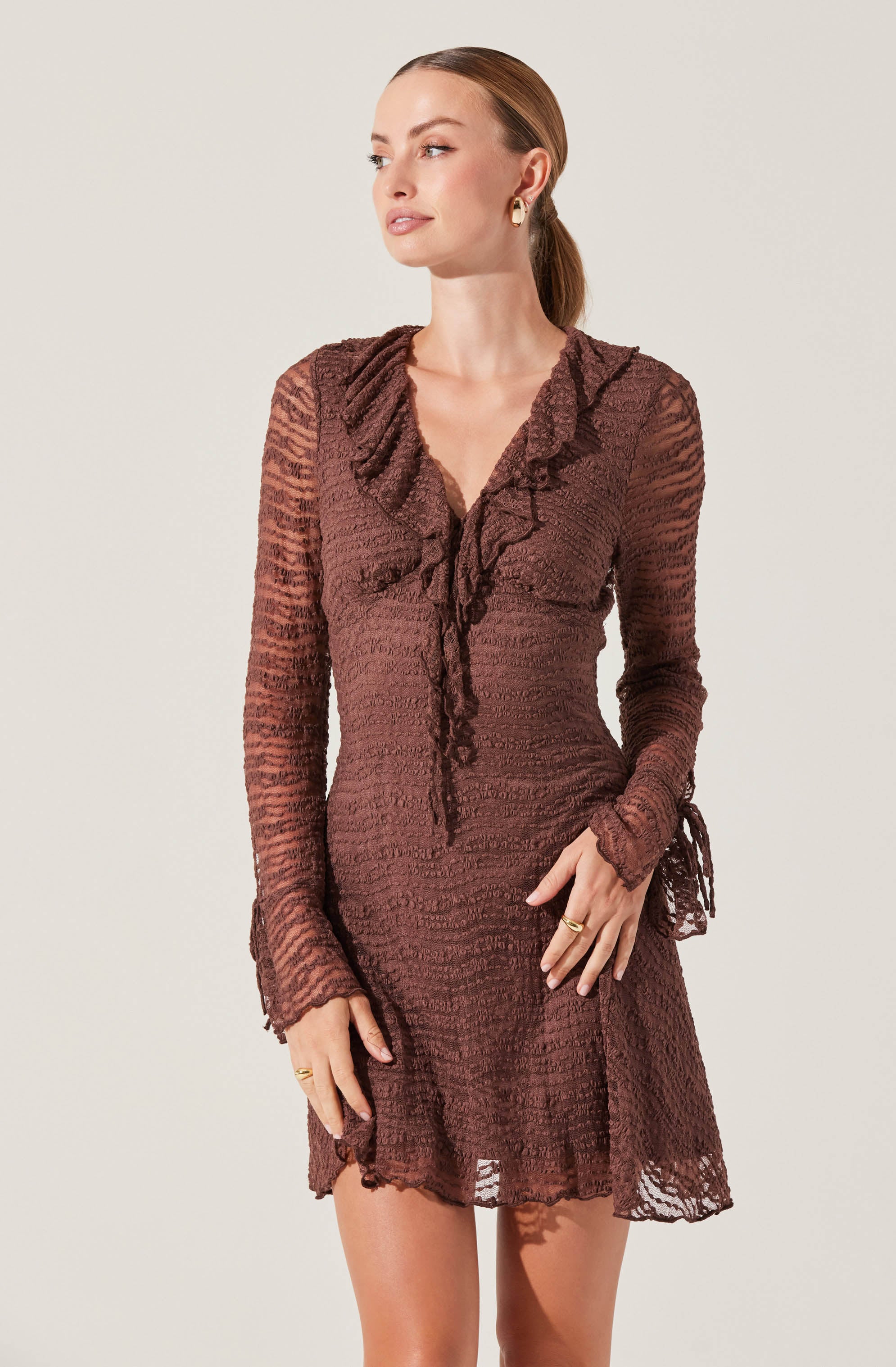 Ruffle V-Neck Lace Mini Dress