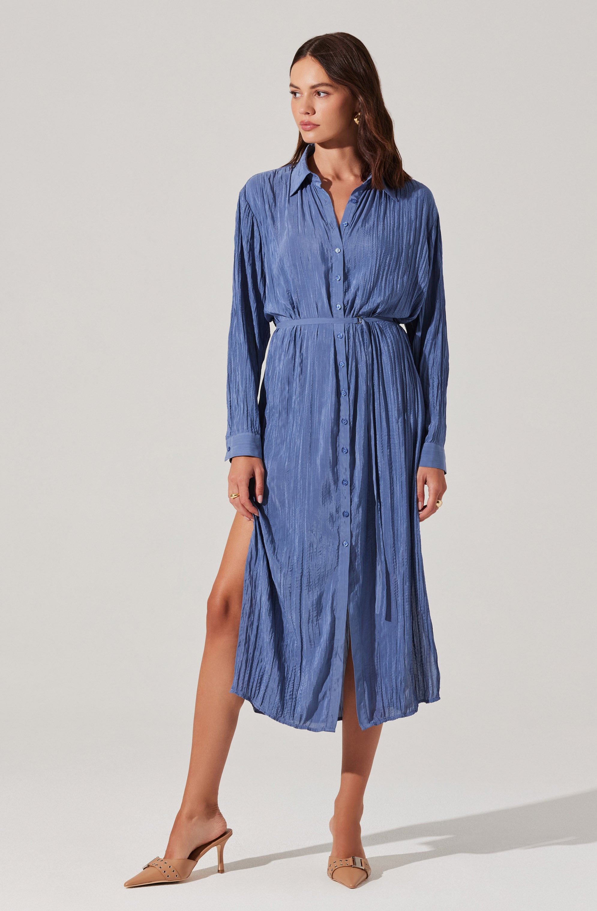 Belted Long Sleeve Shirt Dress