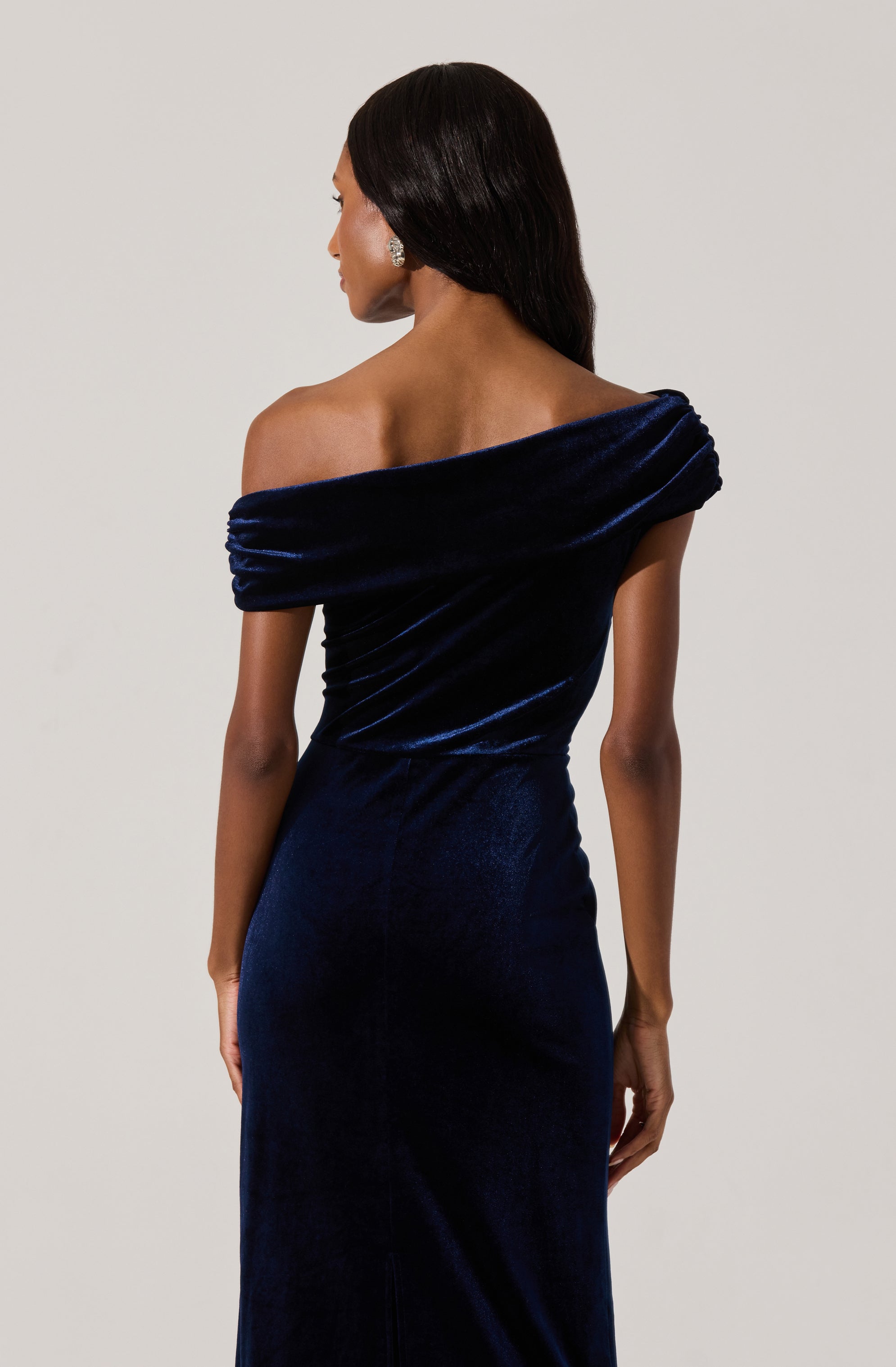 Velvet Off Shoulder Midi Dress