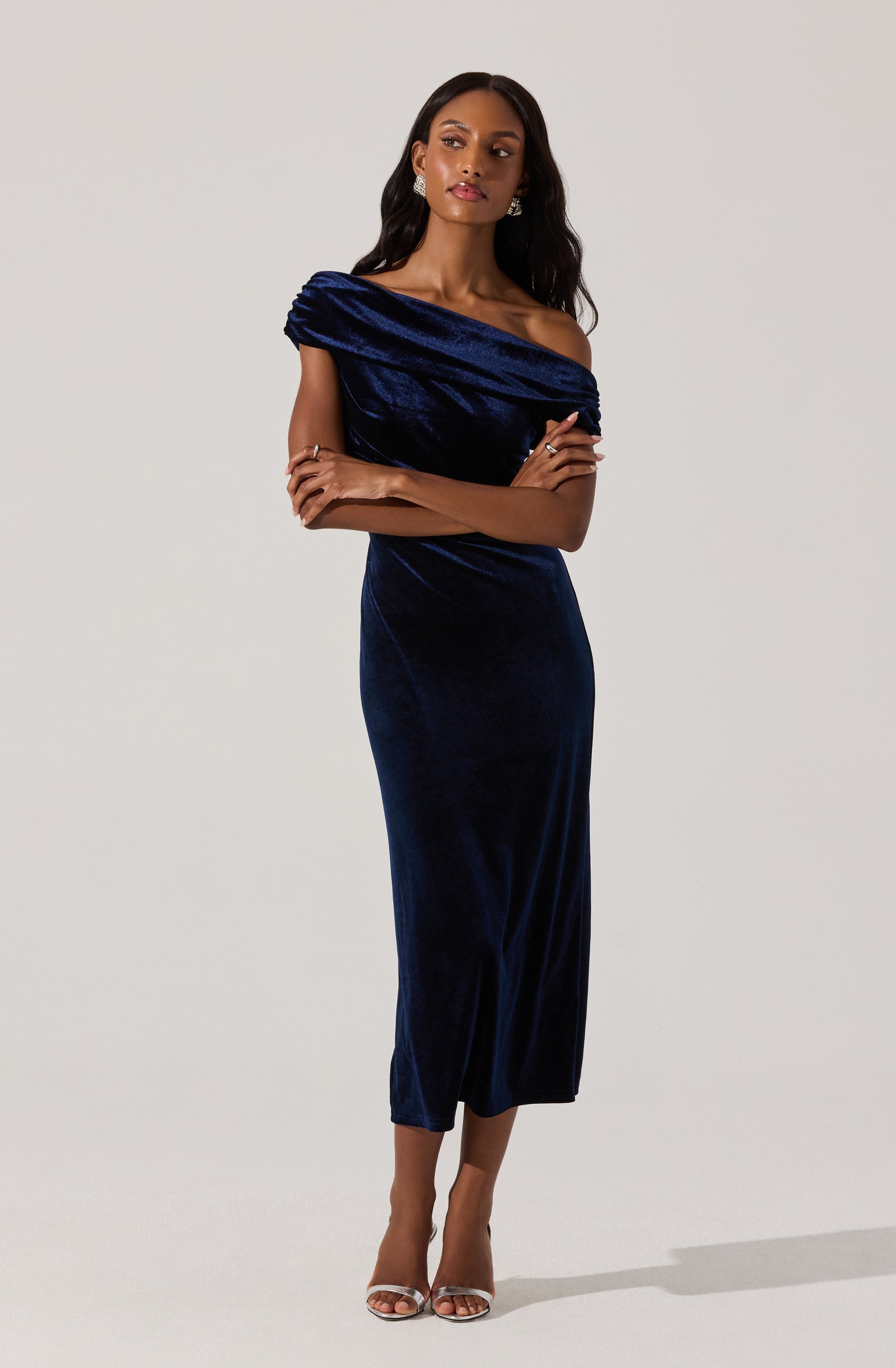 Velvet Off Shoulder Midi Dress