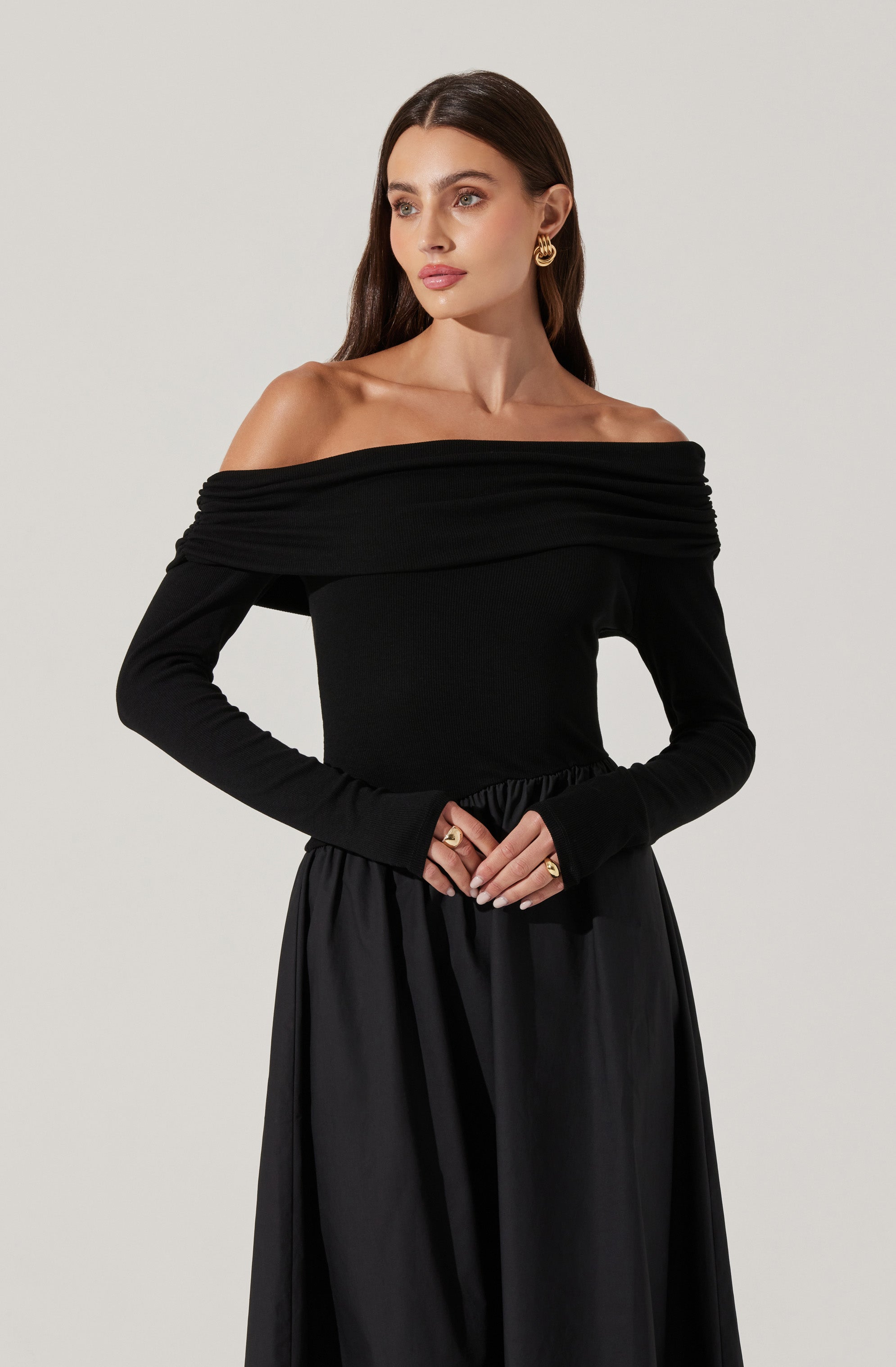 Mixed Media Off Shoulder Dress
