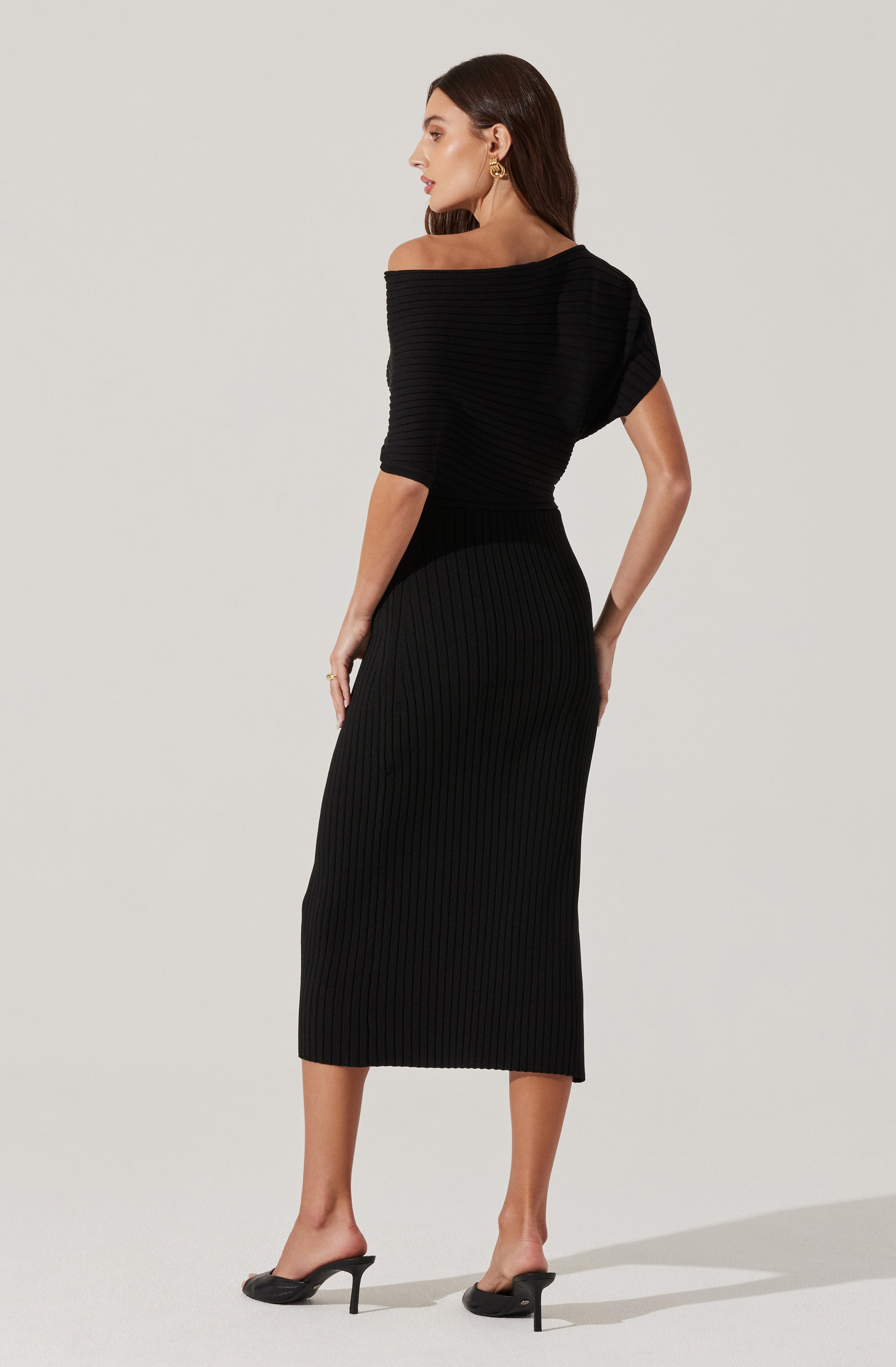 Off Shoulder Ribbed Sweater Dress