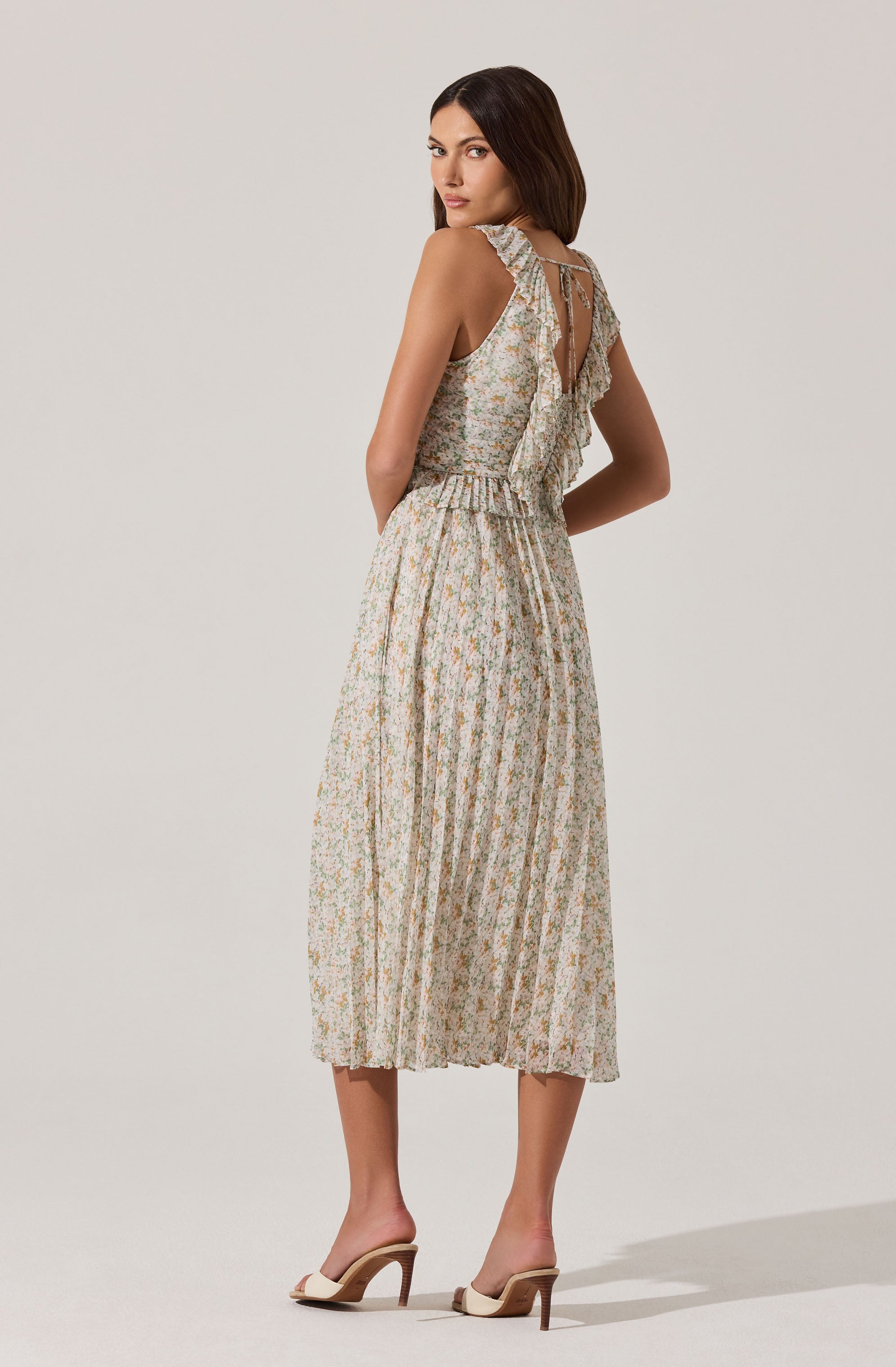 Floral Ruffle Pleated Midi Dress