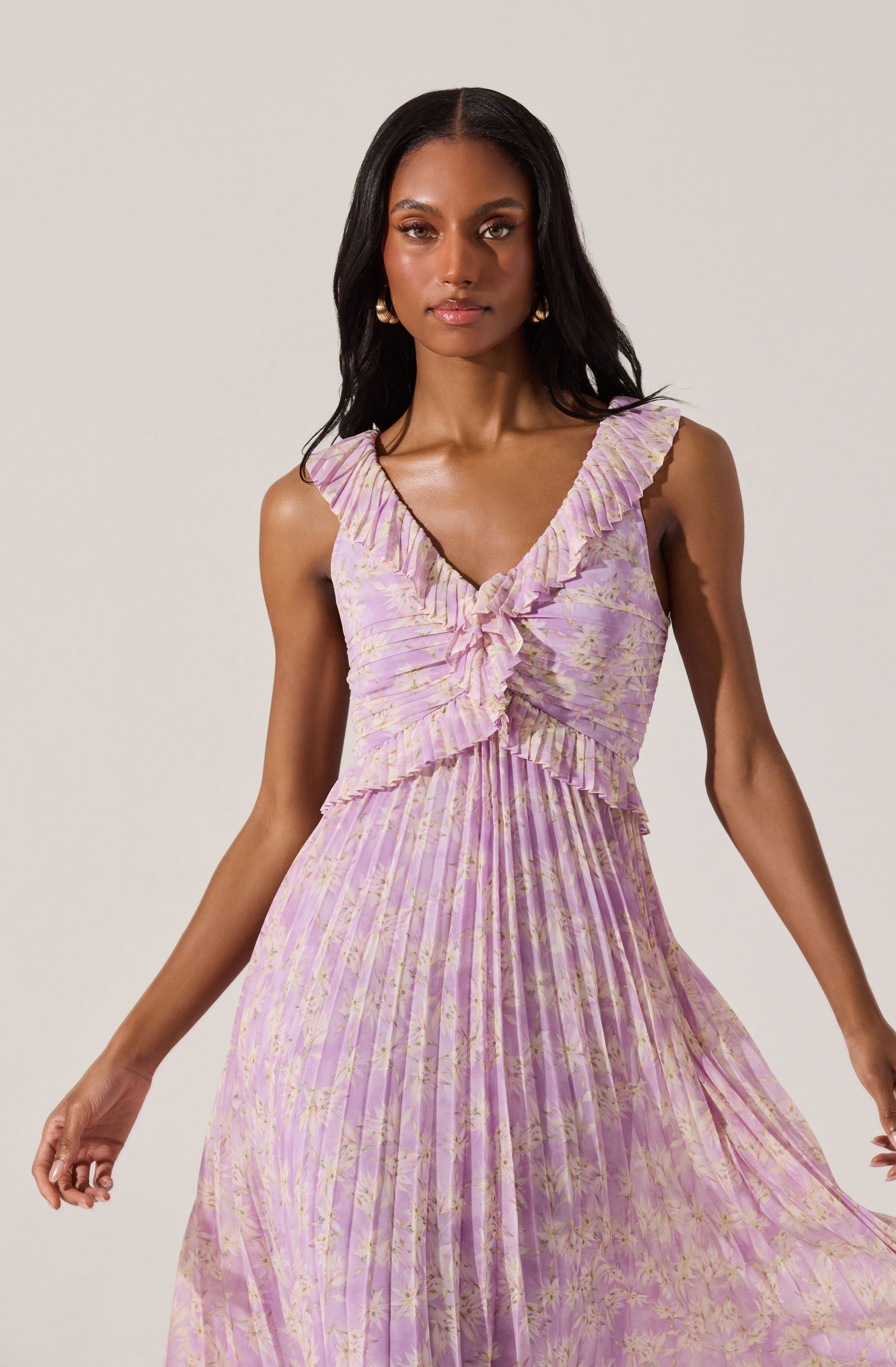 Floral Ruffle Pleated Midi Dress