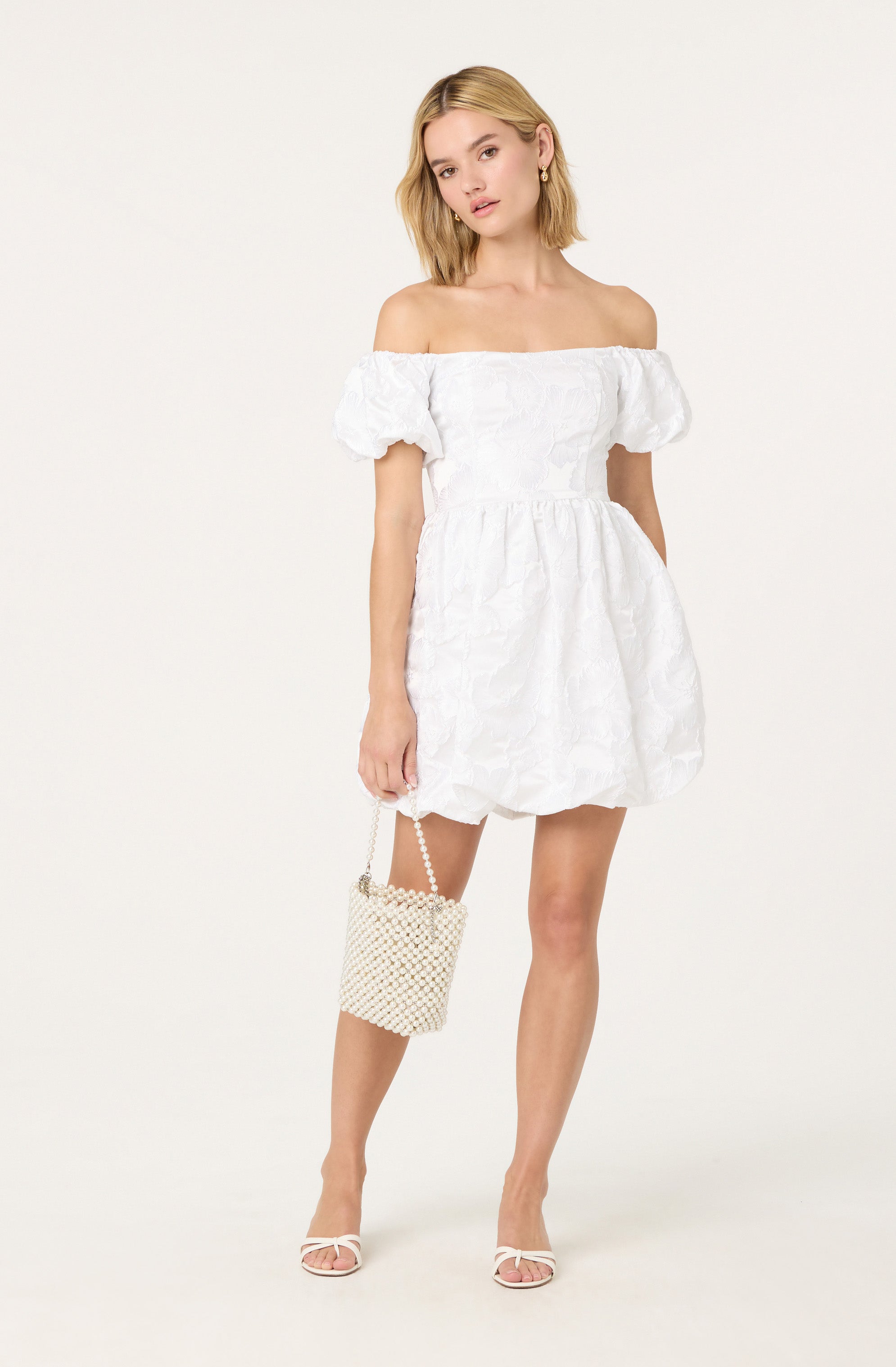 Off Shoulder Jacquard Bubble Dress