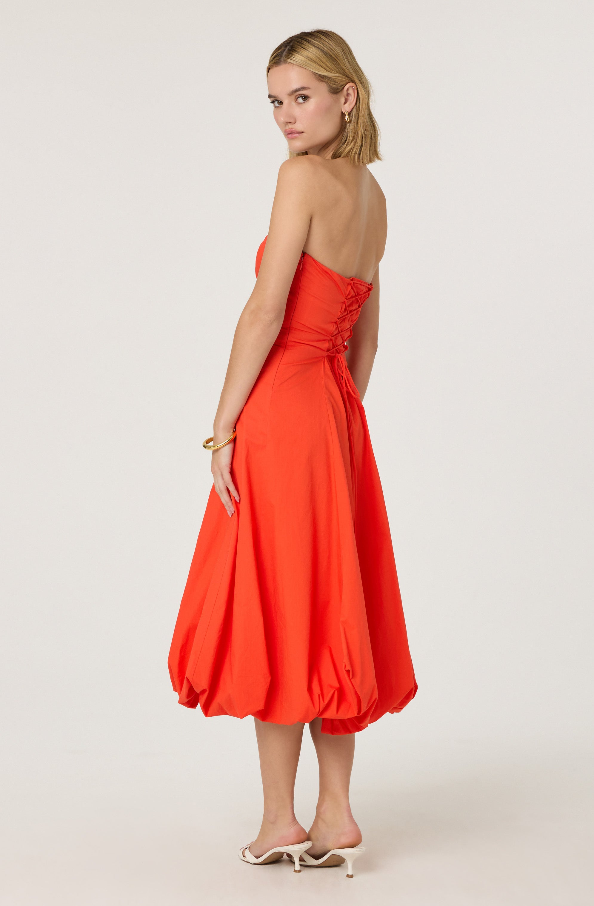 Lace Up Strapless Bubble Dress