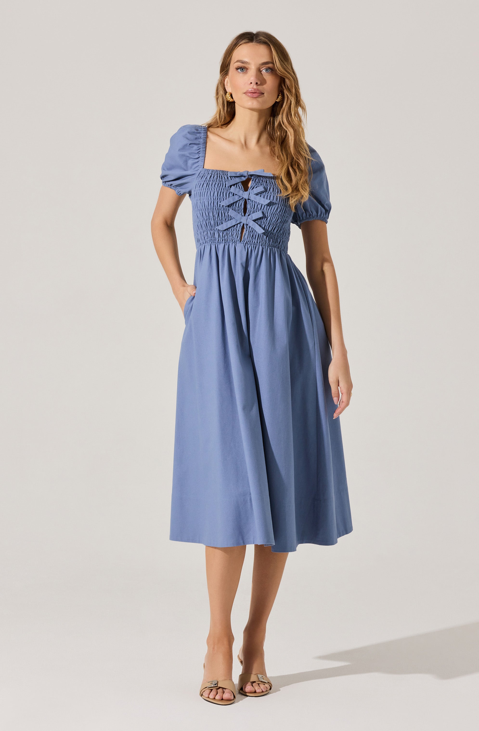 Smocked Bow Midi Dress