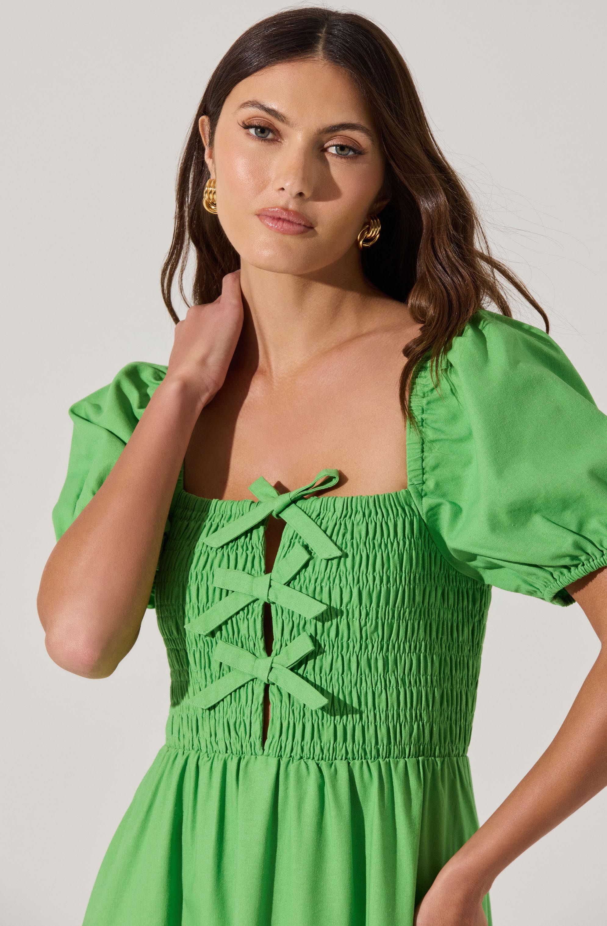 Smocked Bow Midi Dress