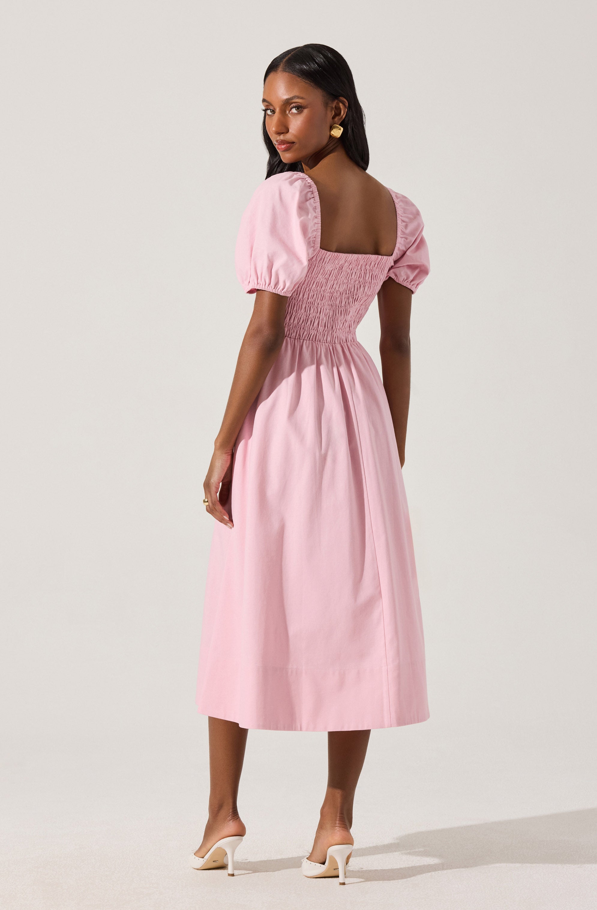 Smocked Bow Midi Dress