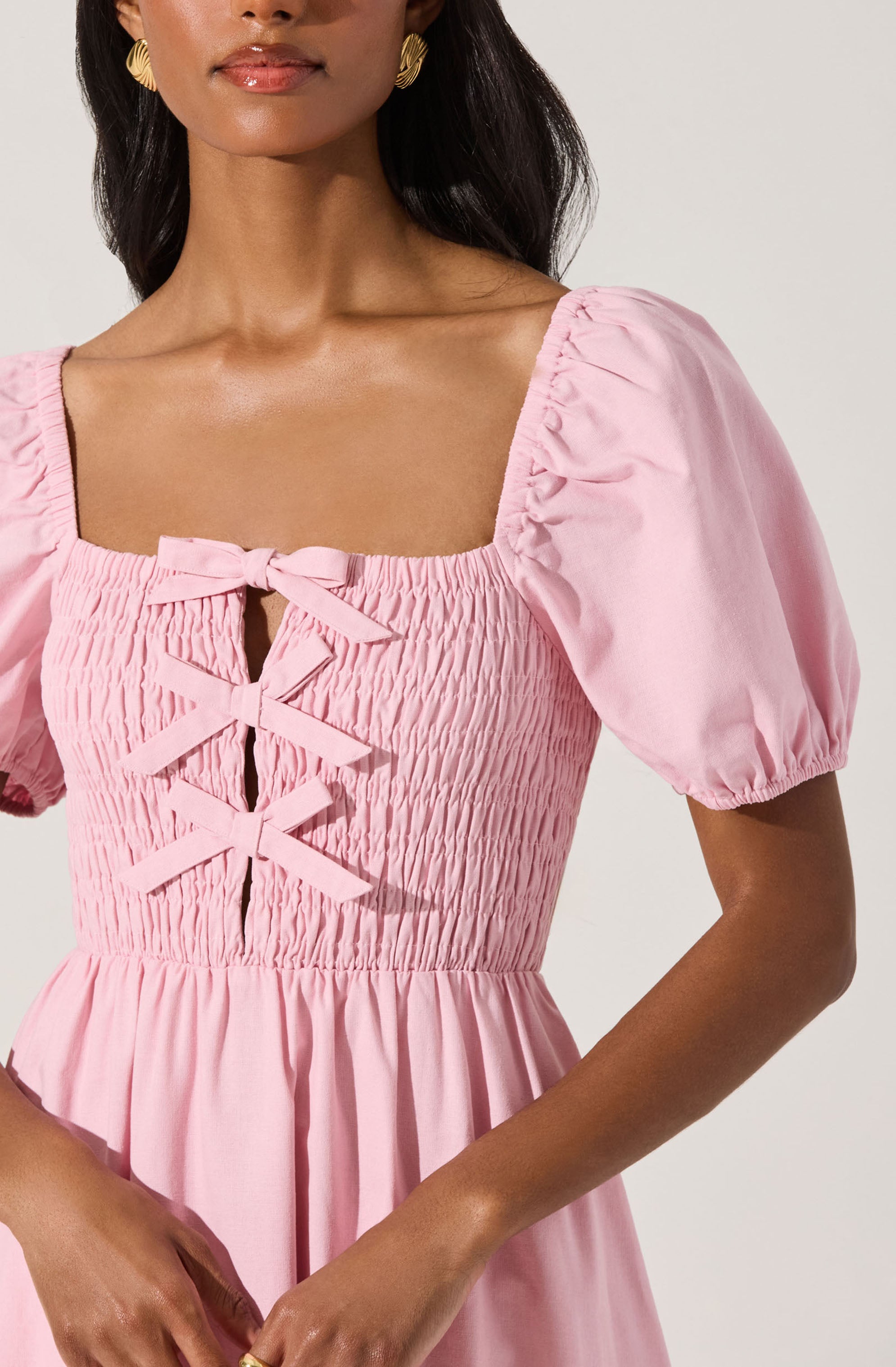 Smocked Bow Midi Dress