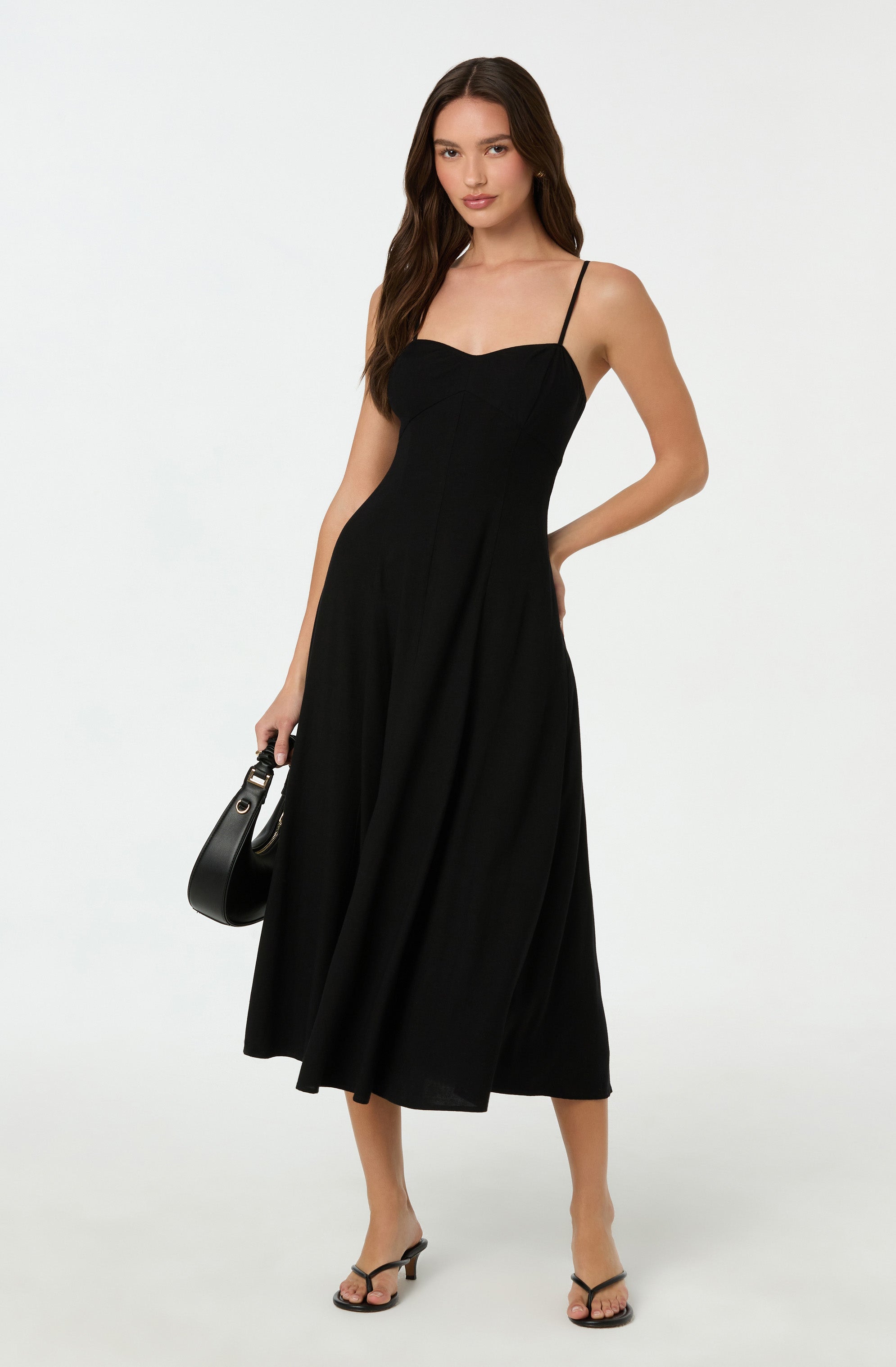 Linen-Blend A-Line Midi Dress