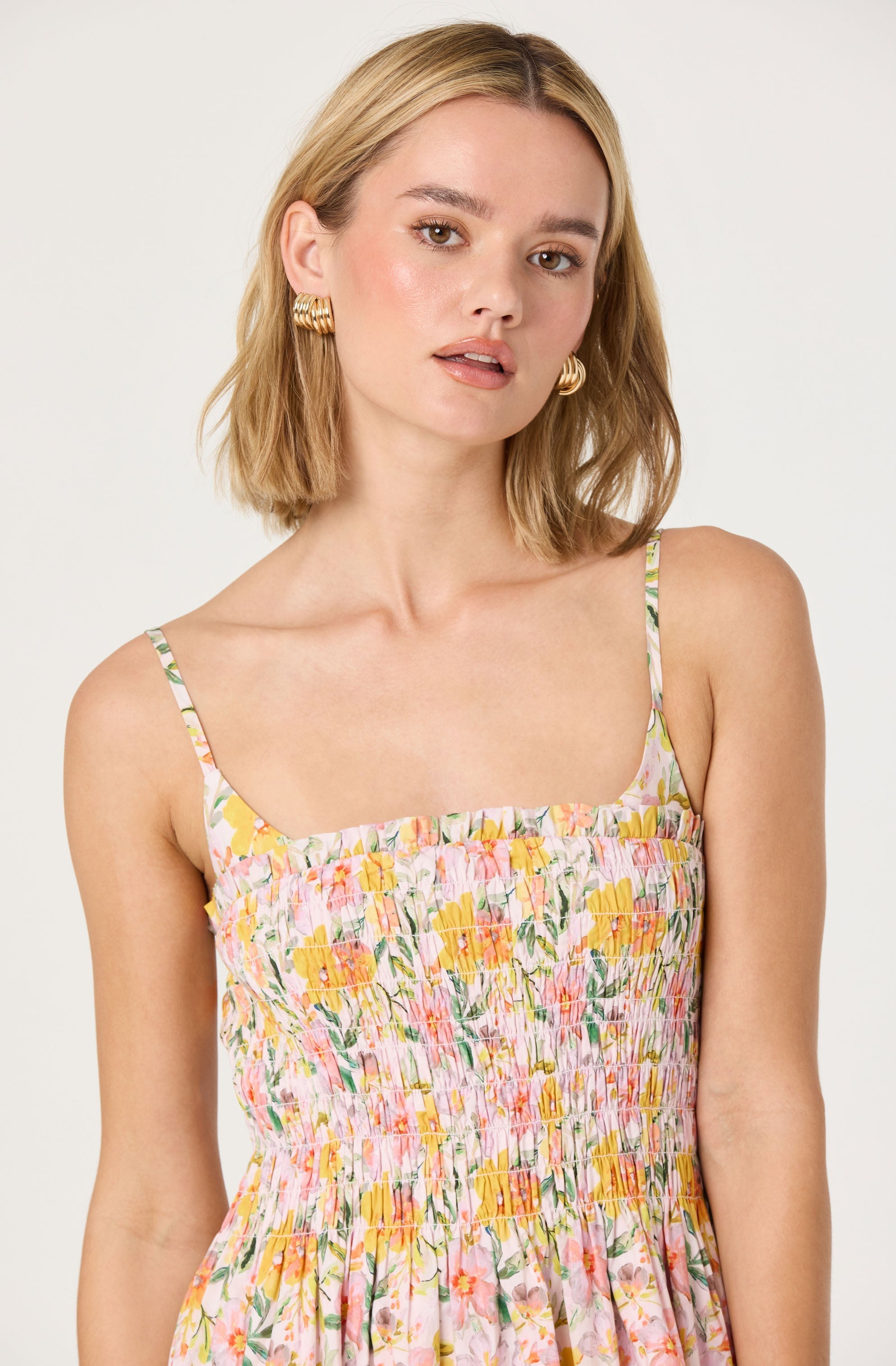 Smocked Floral Midi Dress