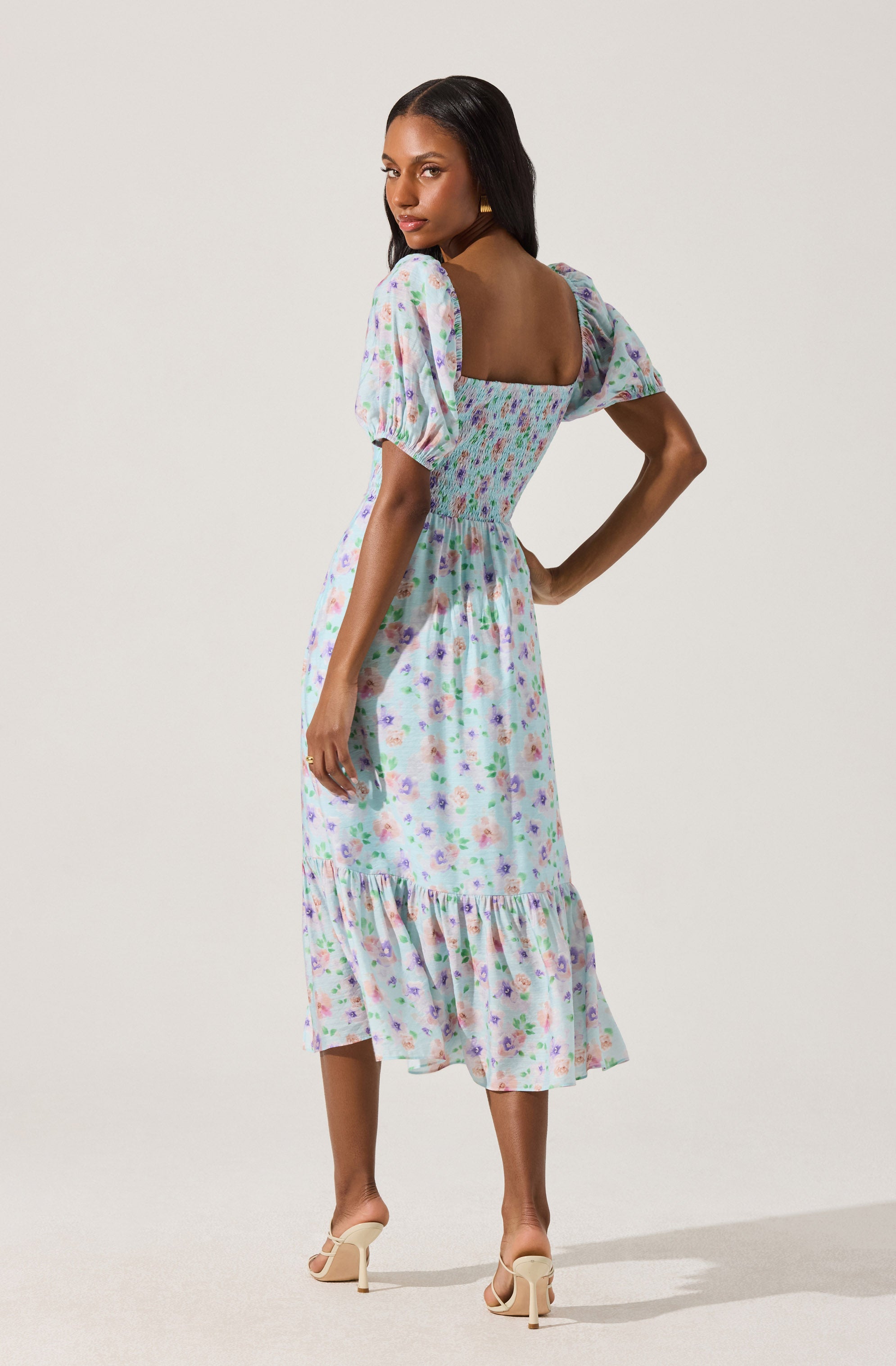 Lace Trim Bustier Floral Midi Dress