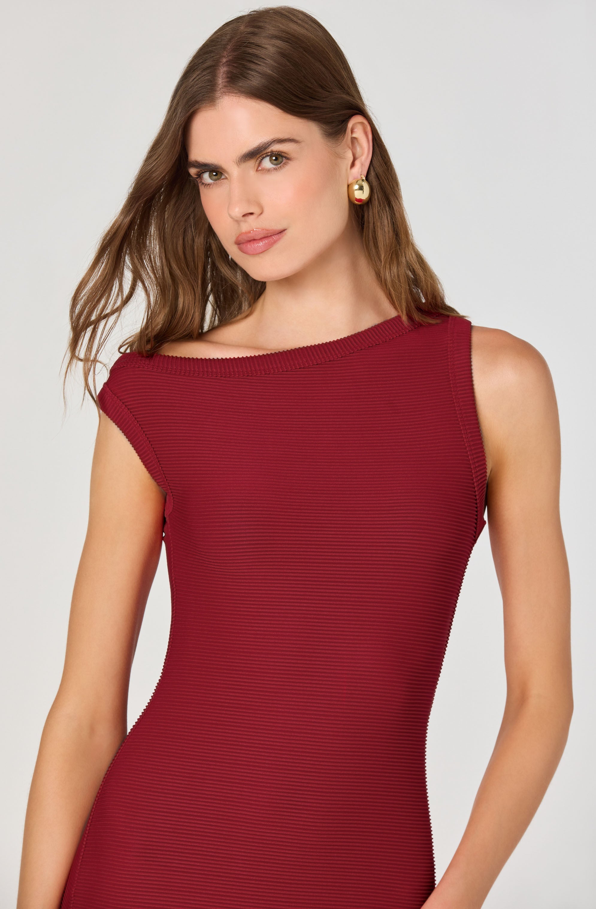 Off Shoulder Ribbed Knit Dress