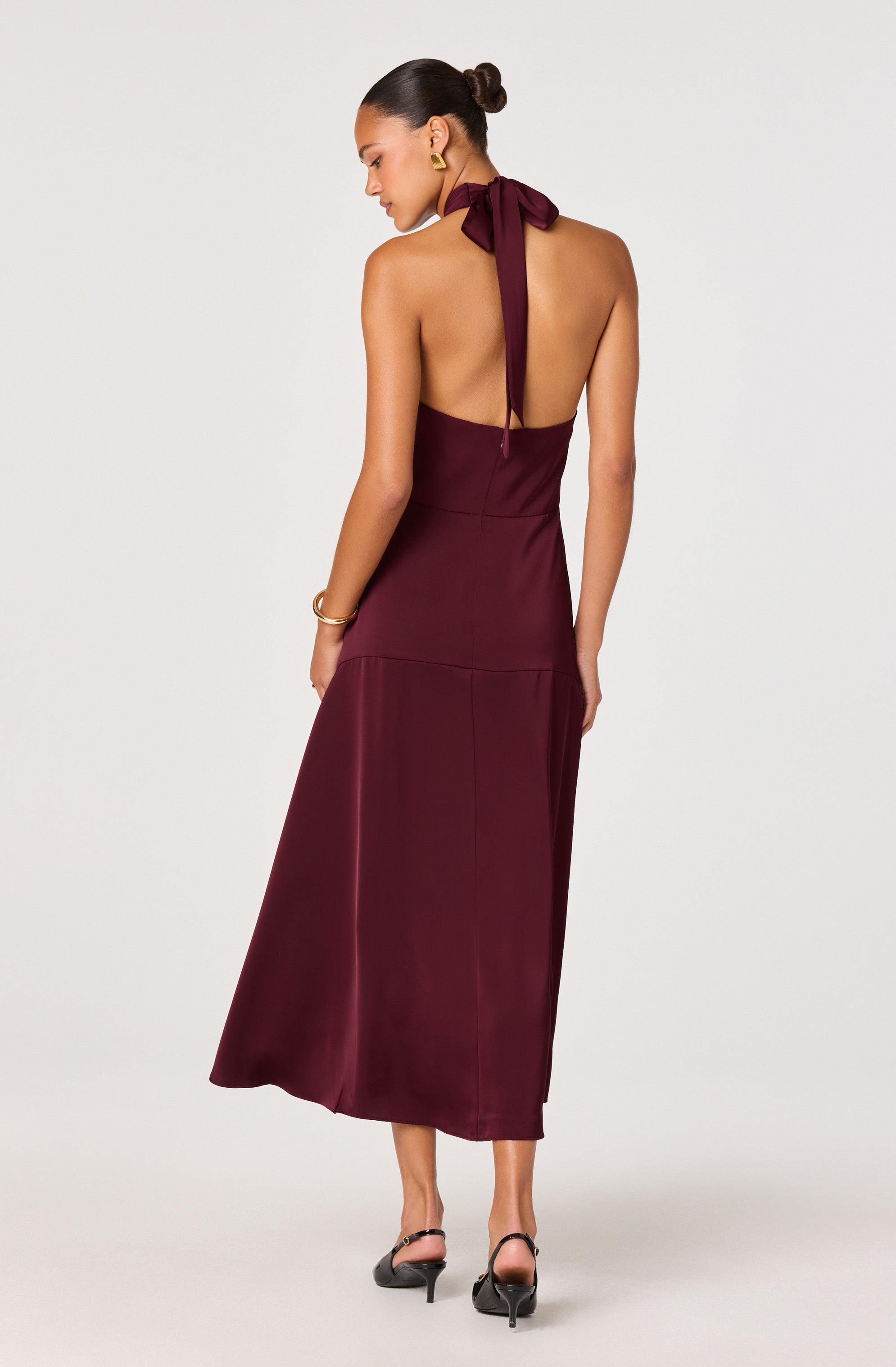 Satin Crossover Halter Midi Dress