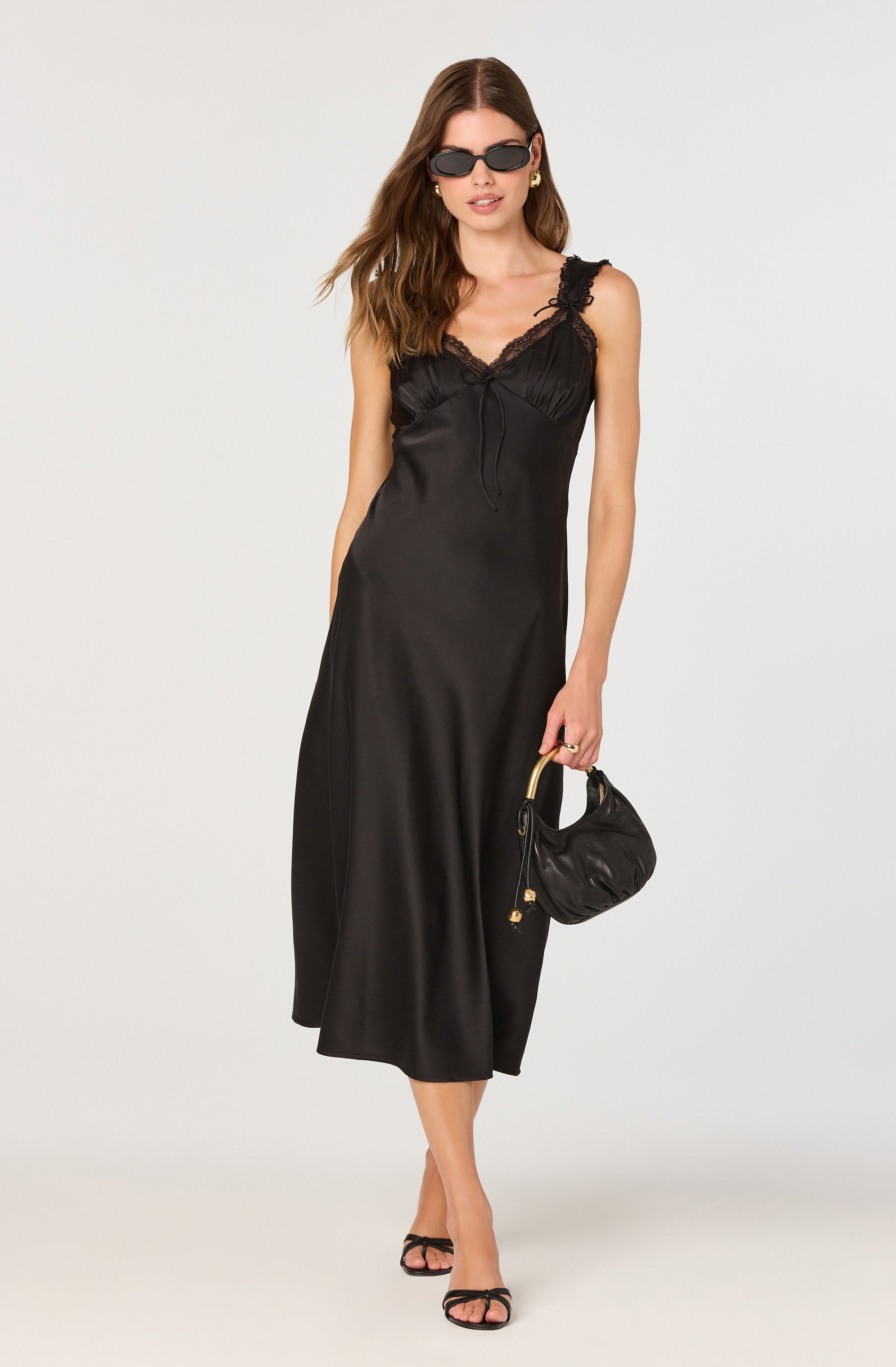 Lace Trim Satin Slip Dress