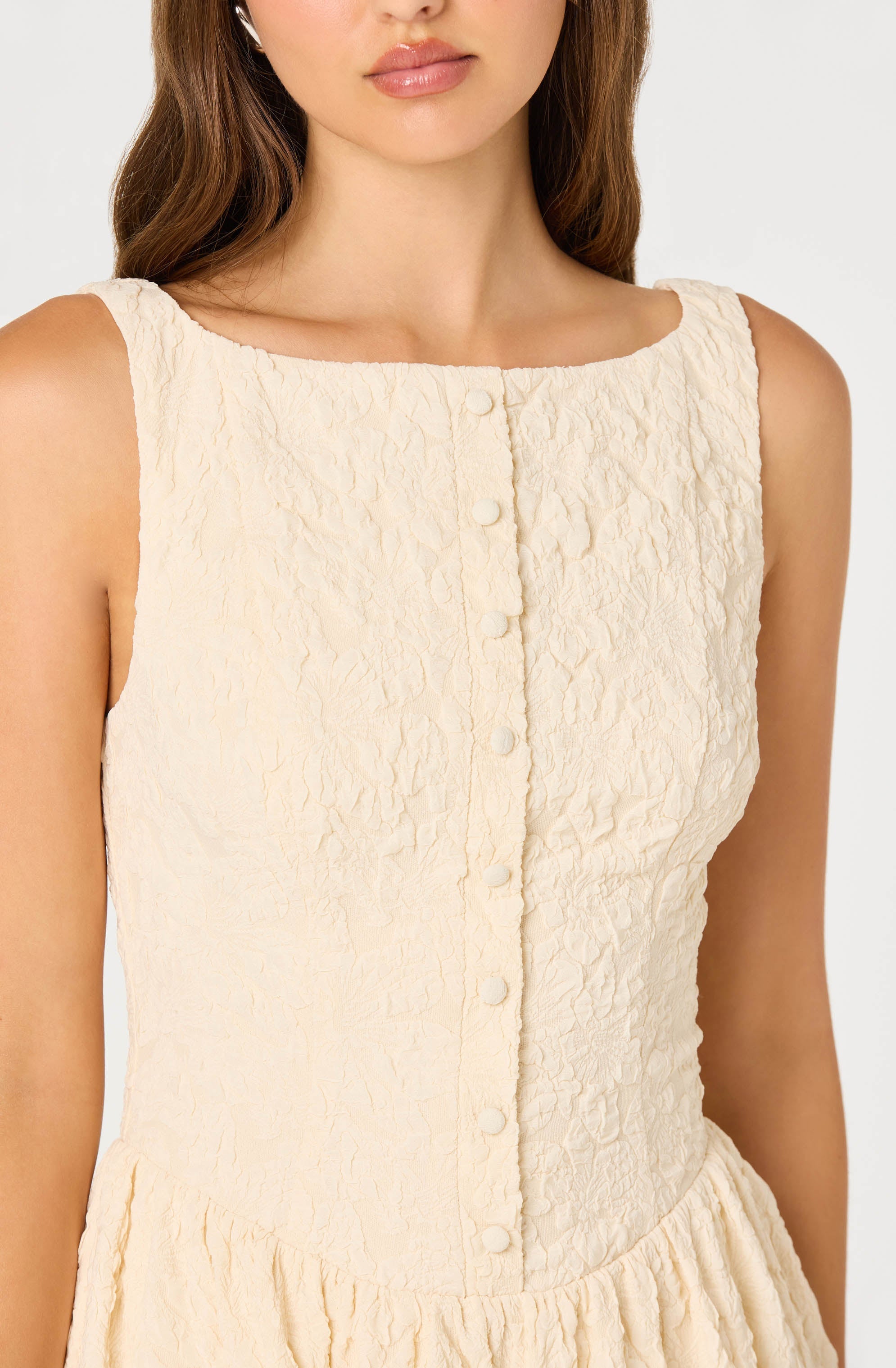 Button Front Boat Neck Midi Dress