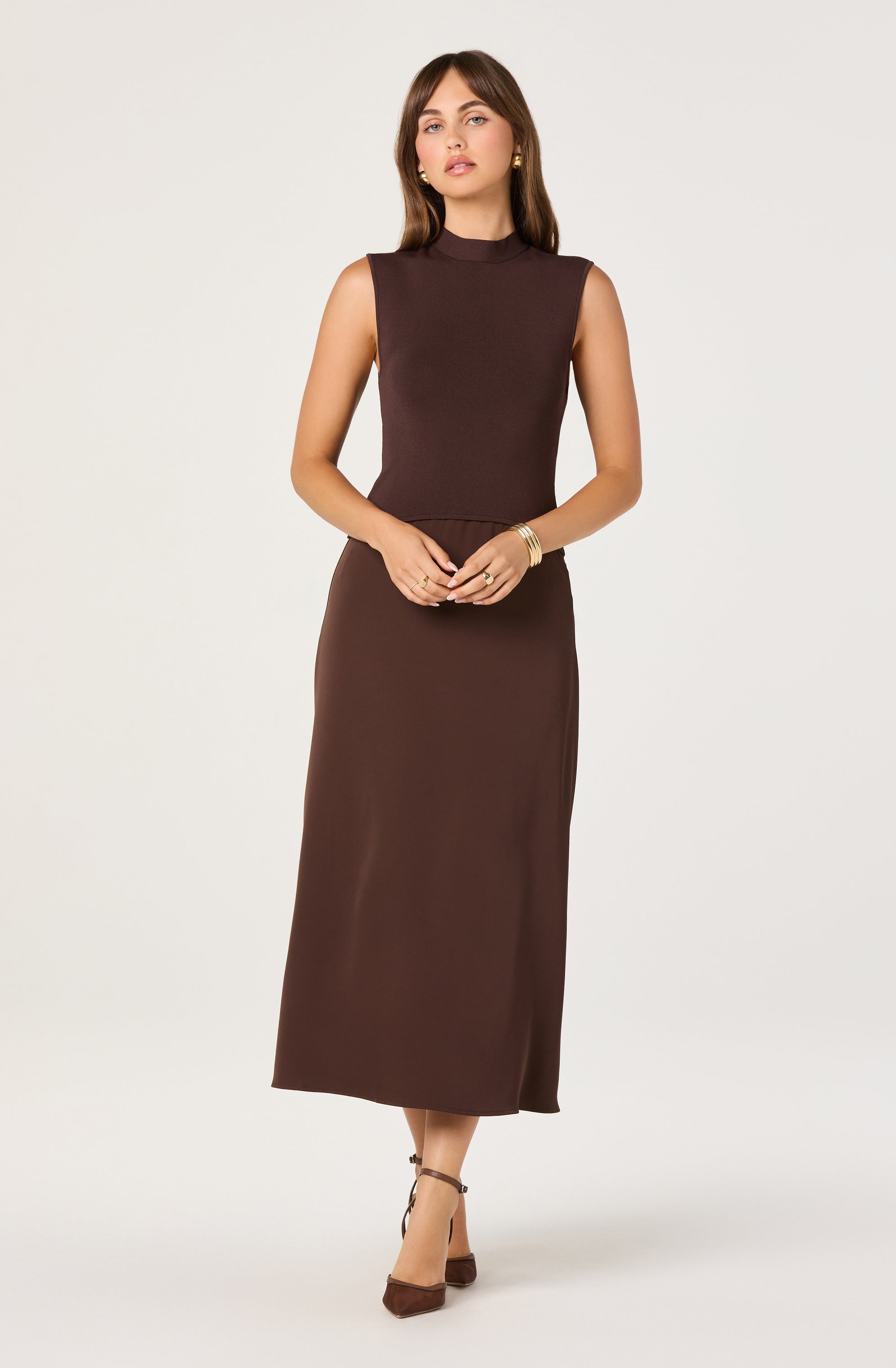 High Neck Tie-Back Midi Dress