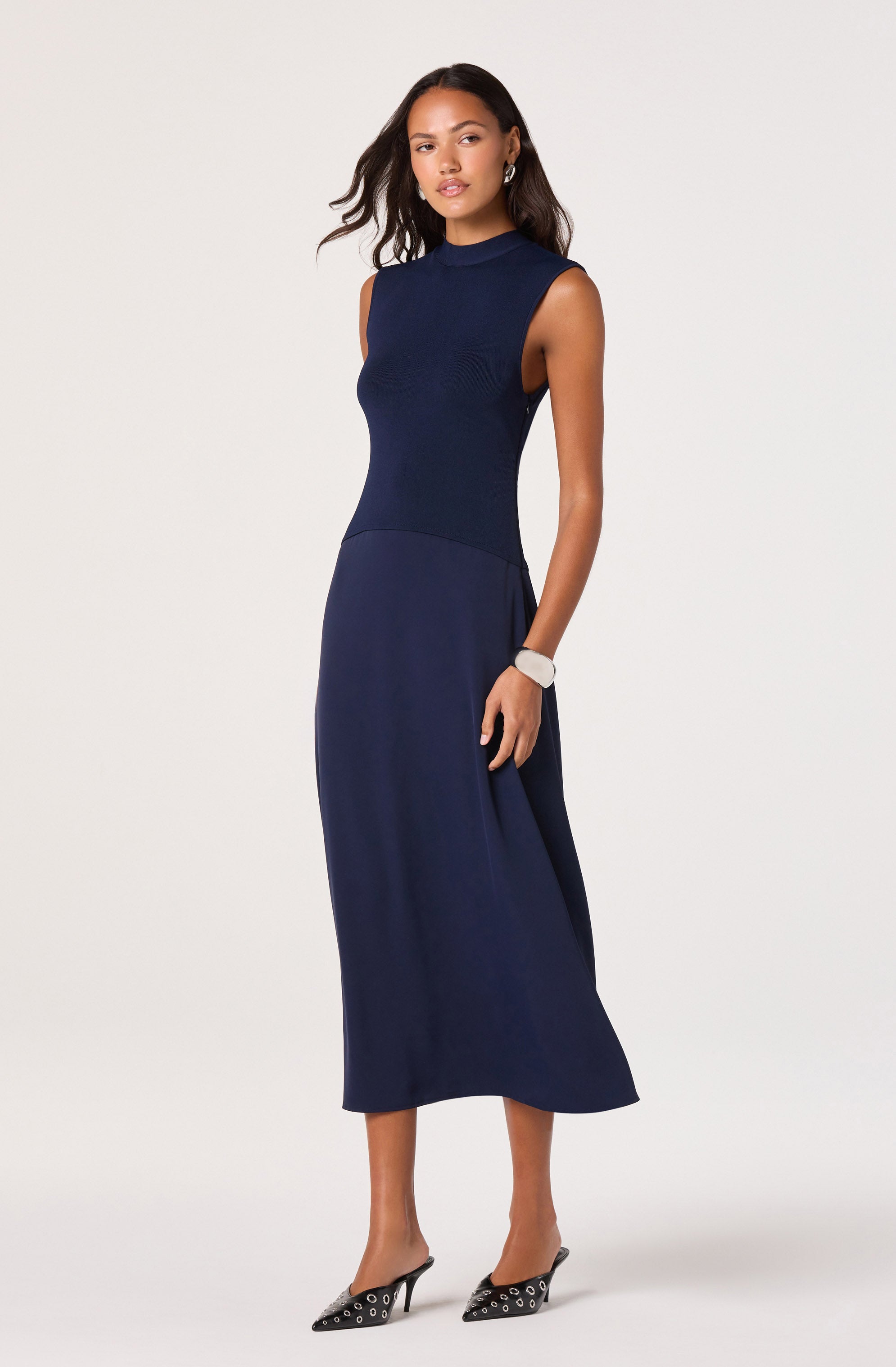 High Neck Tie-Back Midi Dress