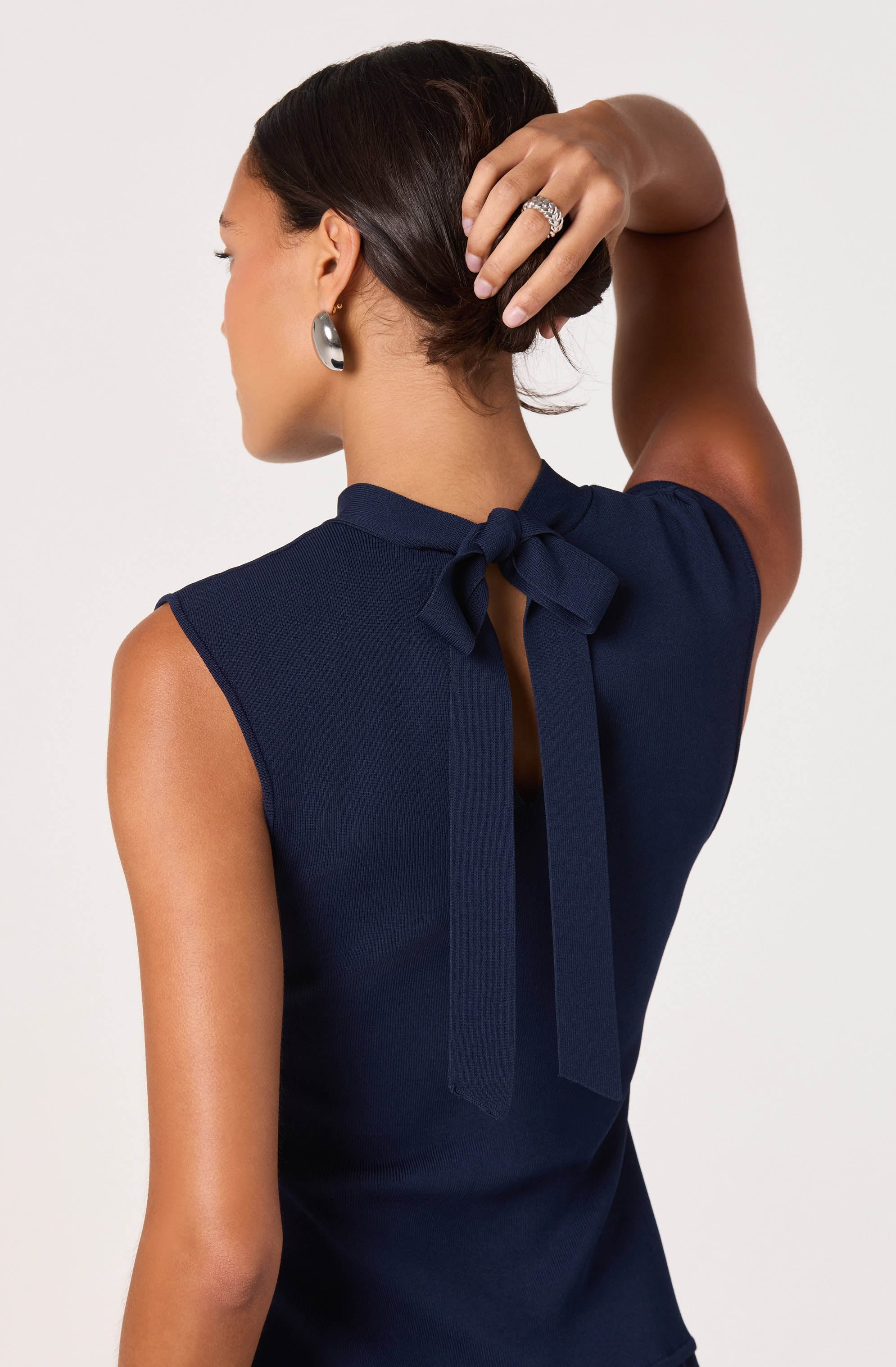 High Neck Tie-Back Midi Dress