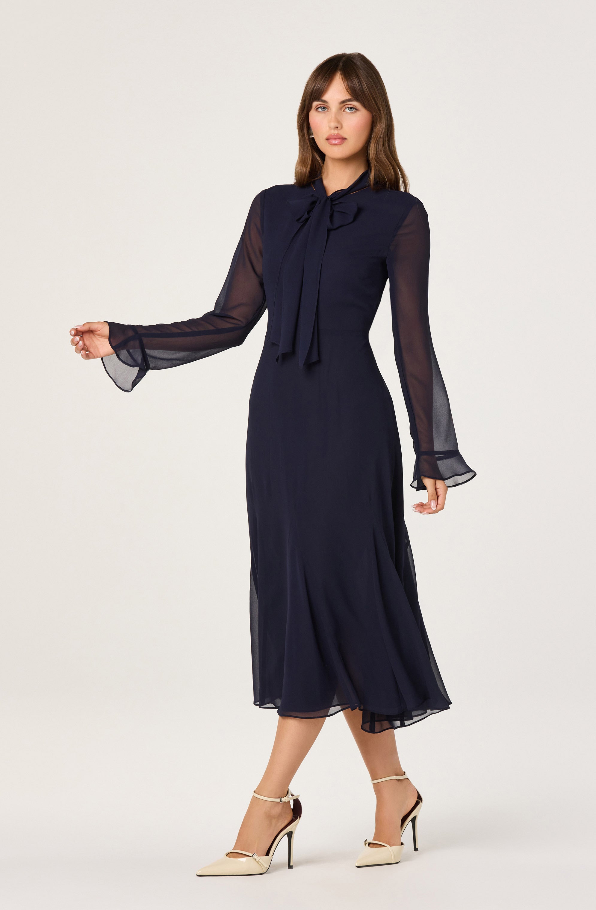 Tie Neck Midi Dress