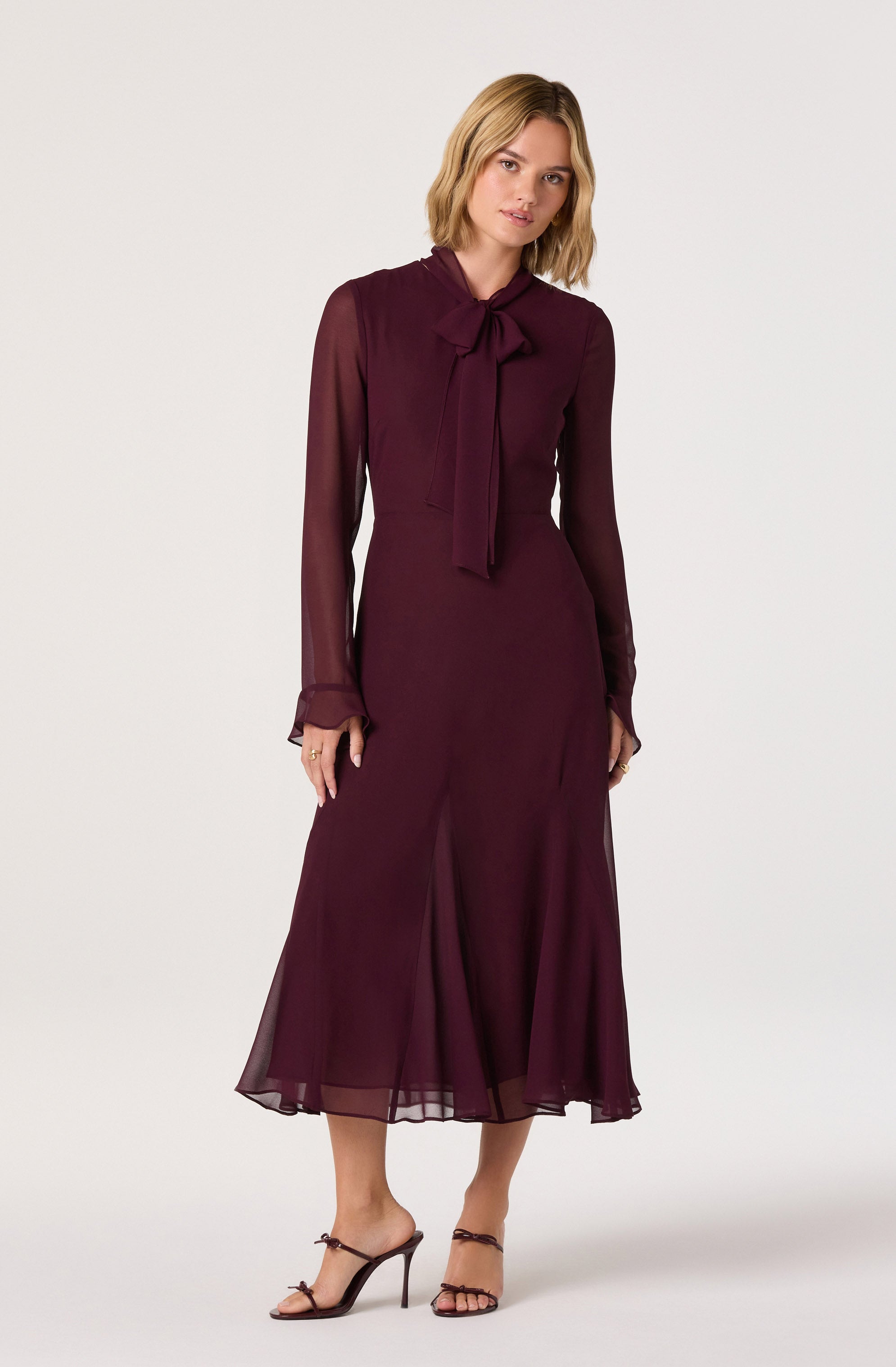 Tie Neck Midi Dress