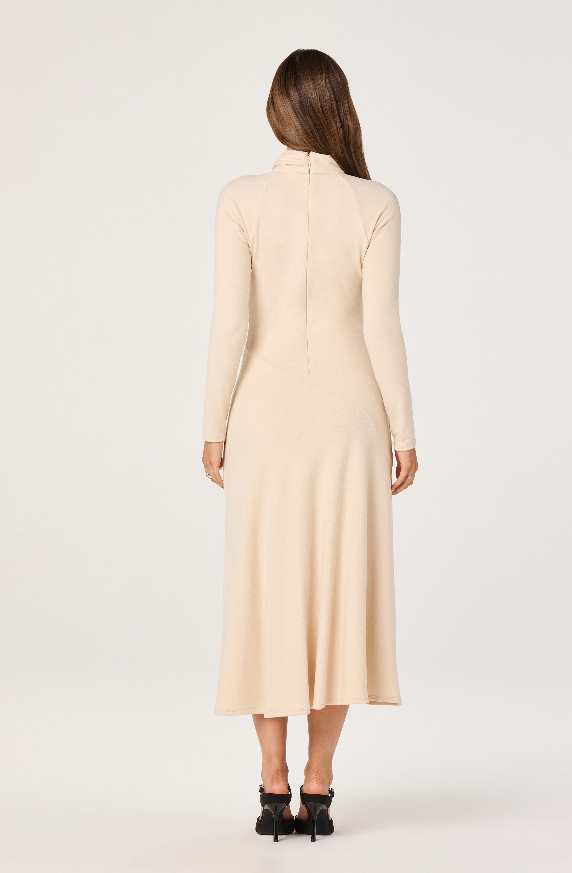 Asymmetric Draped Mock Neck Dress
