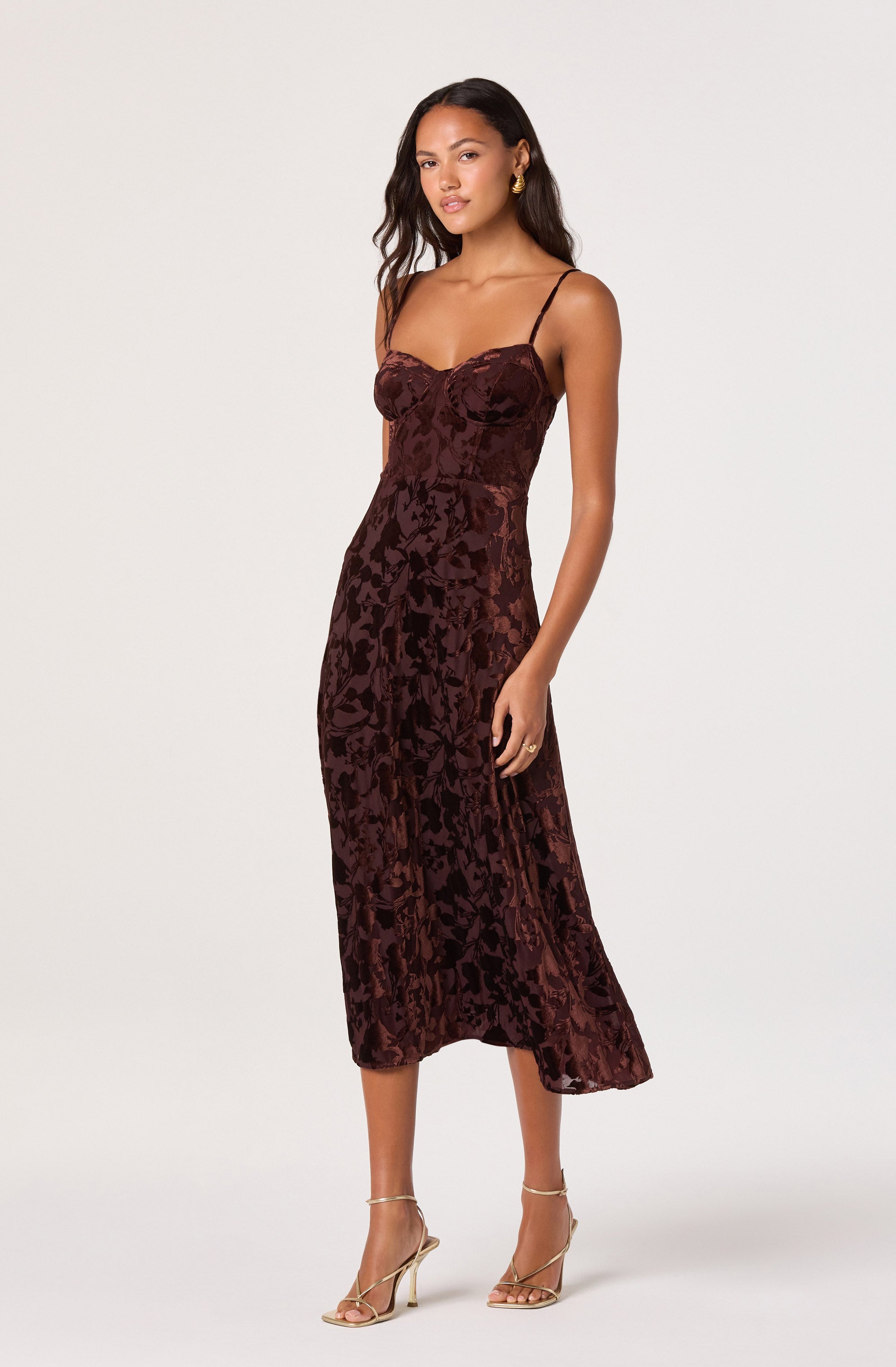 Velvet Floral Burnout Bustier Dress