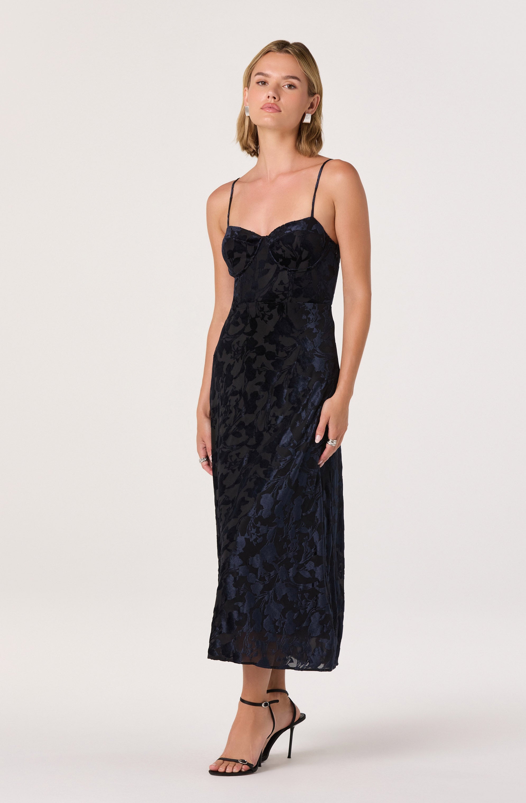 Velvet Floral Burnout Bustier Dress