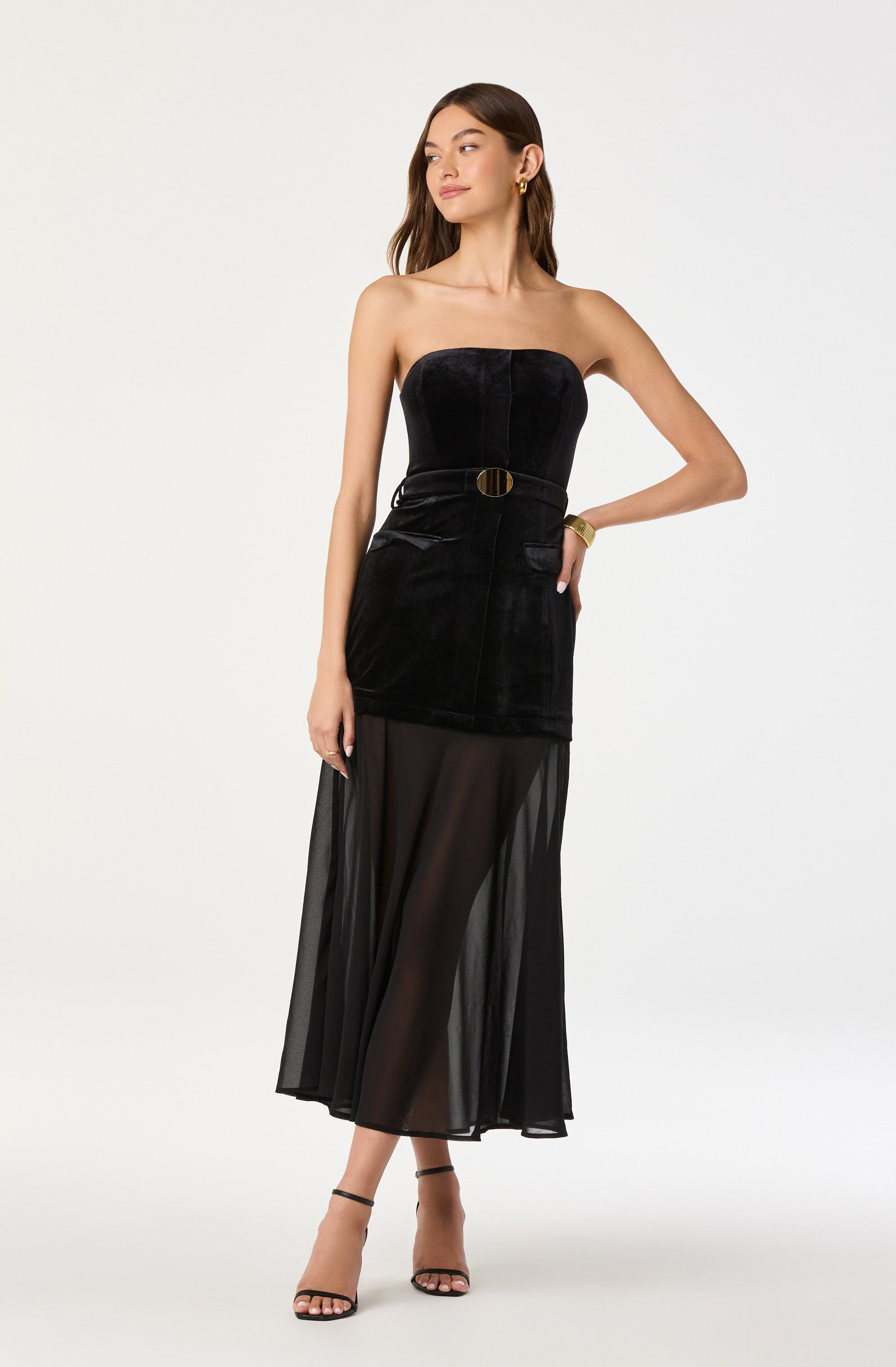 Strapless Contrast Belted Dress