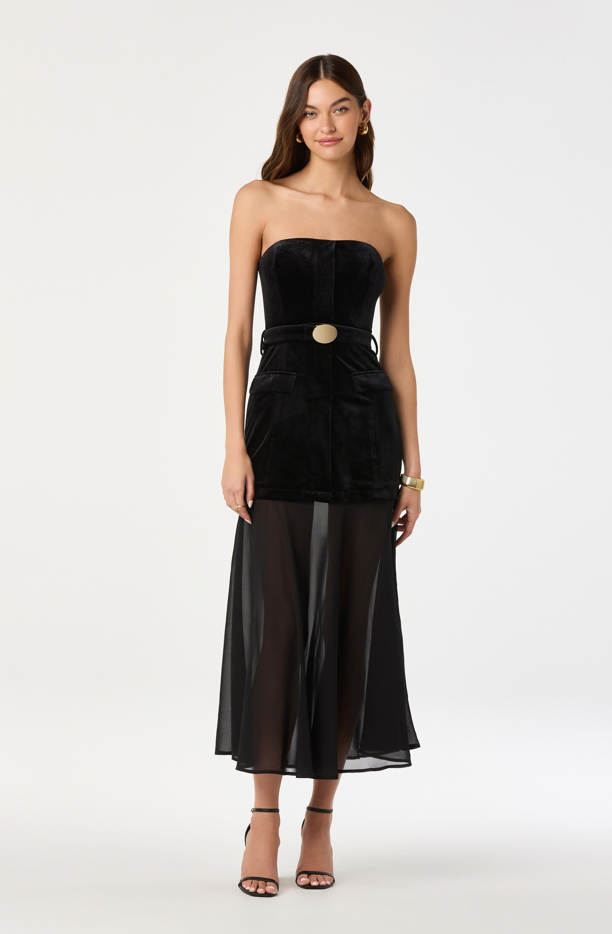 Strapless Contrast Belted Dress