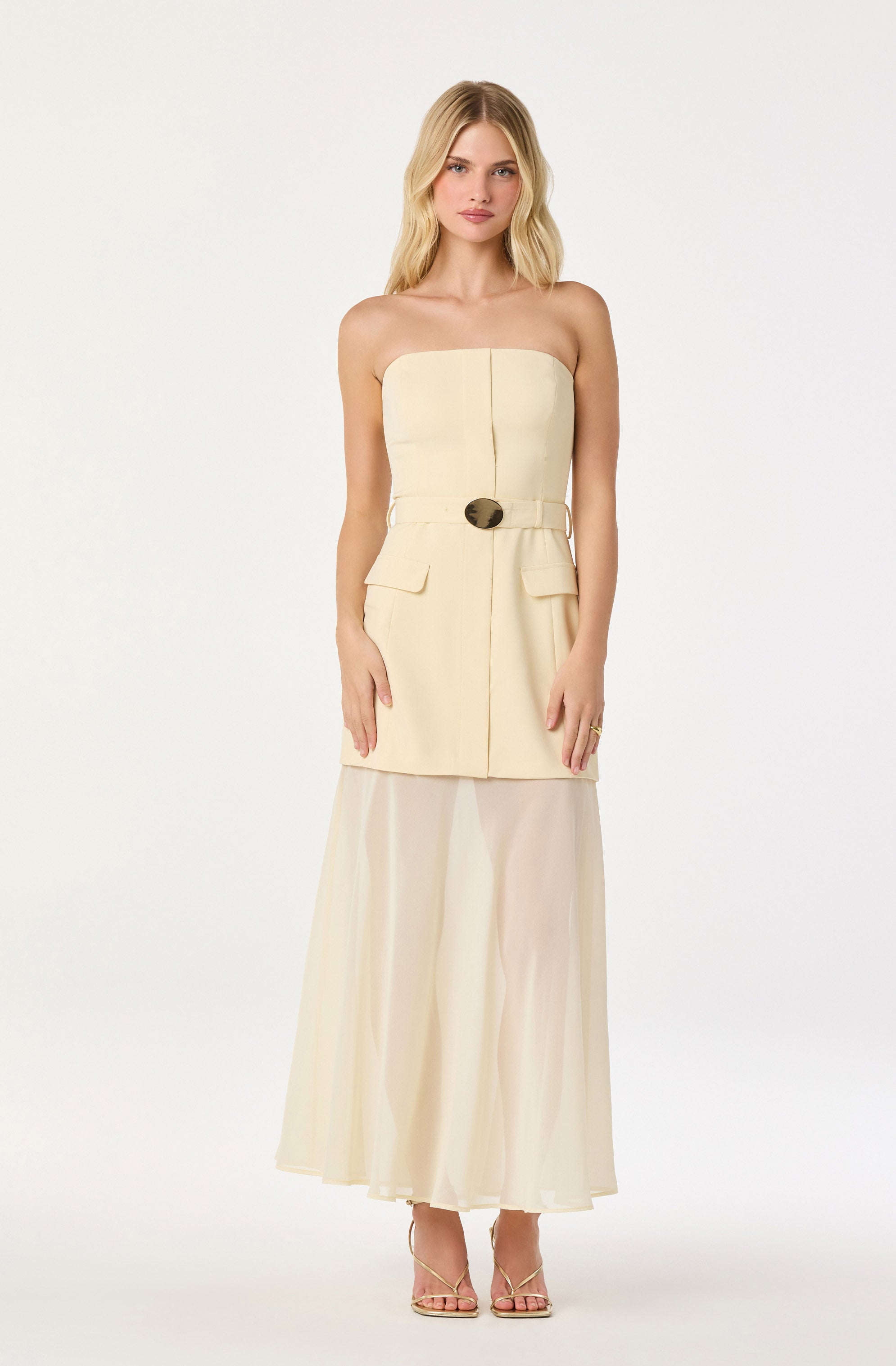Strapless Contrast Belted Dress