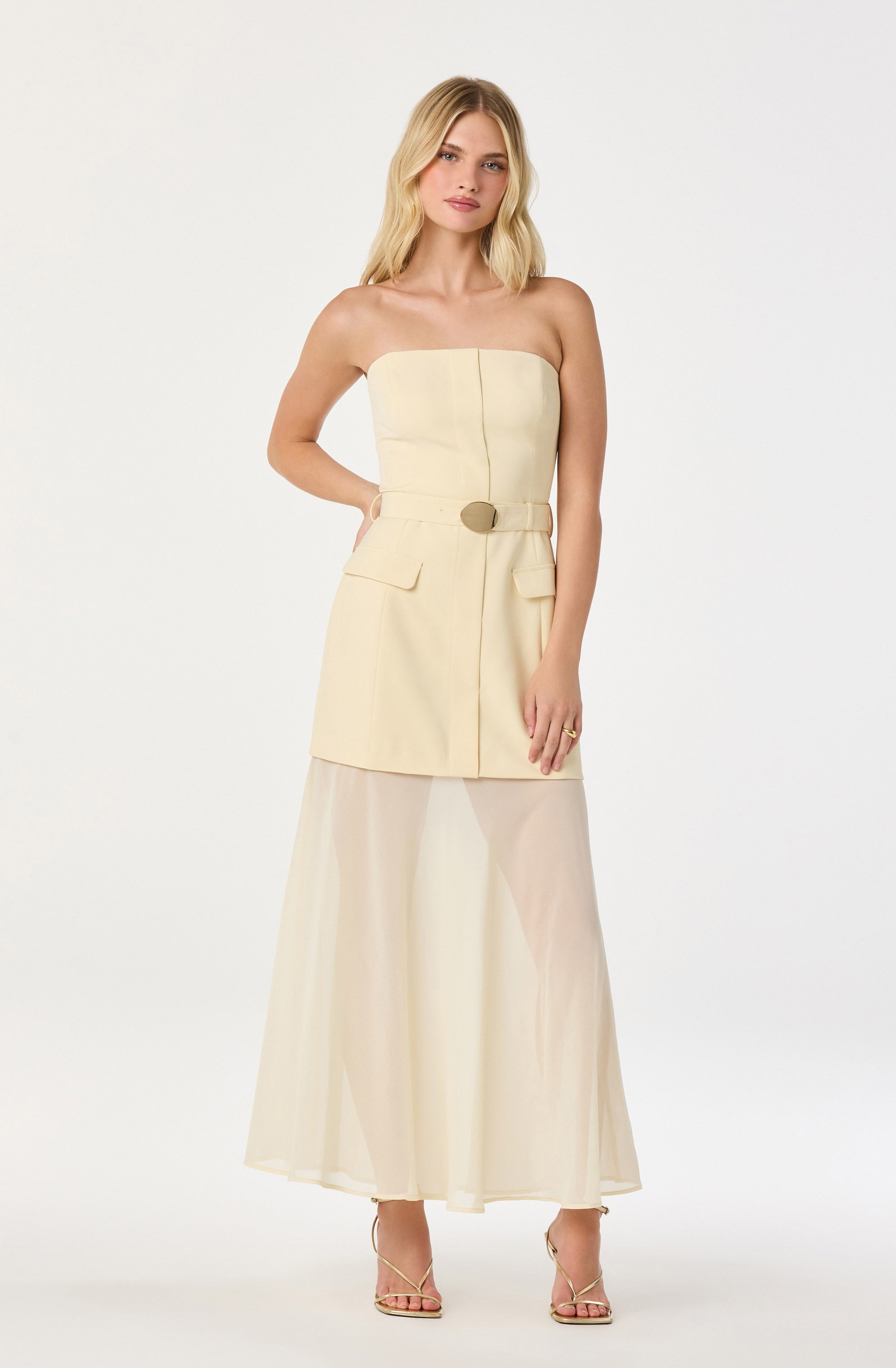 Strapless Contrast Belted Dress