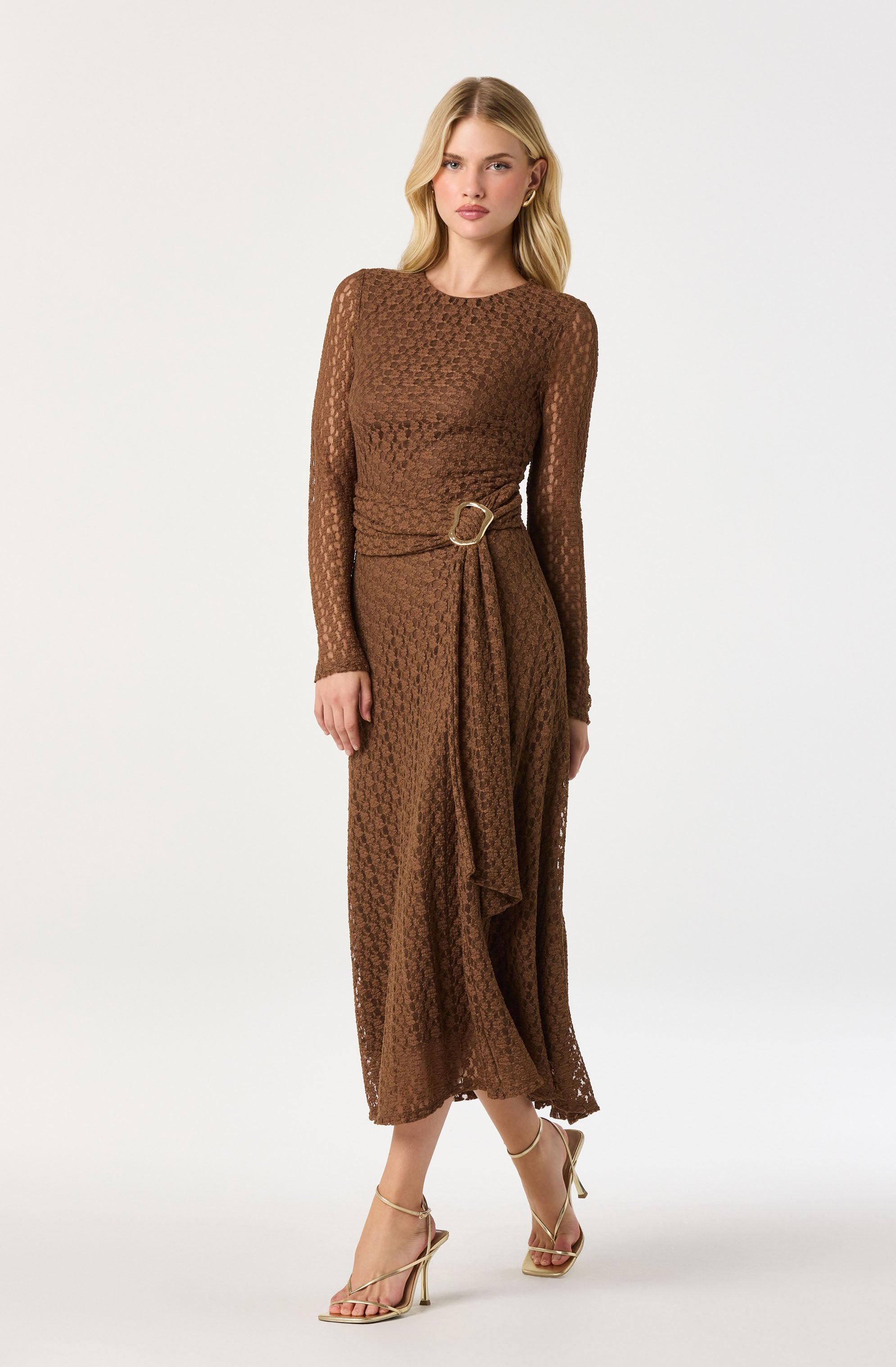 Belted Lace Midi Dress